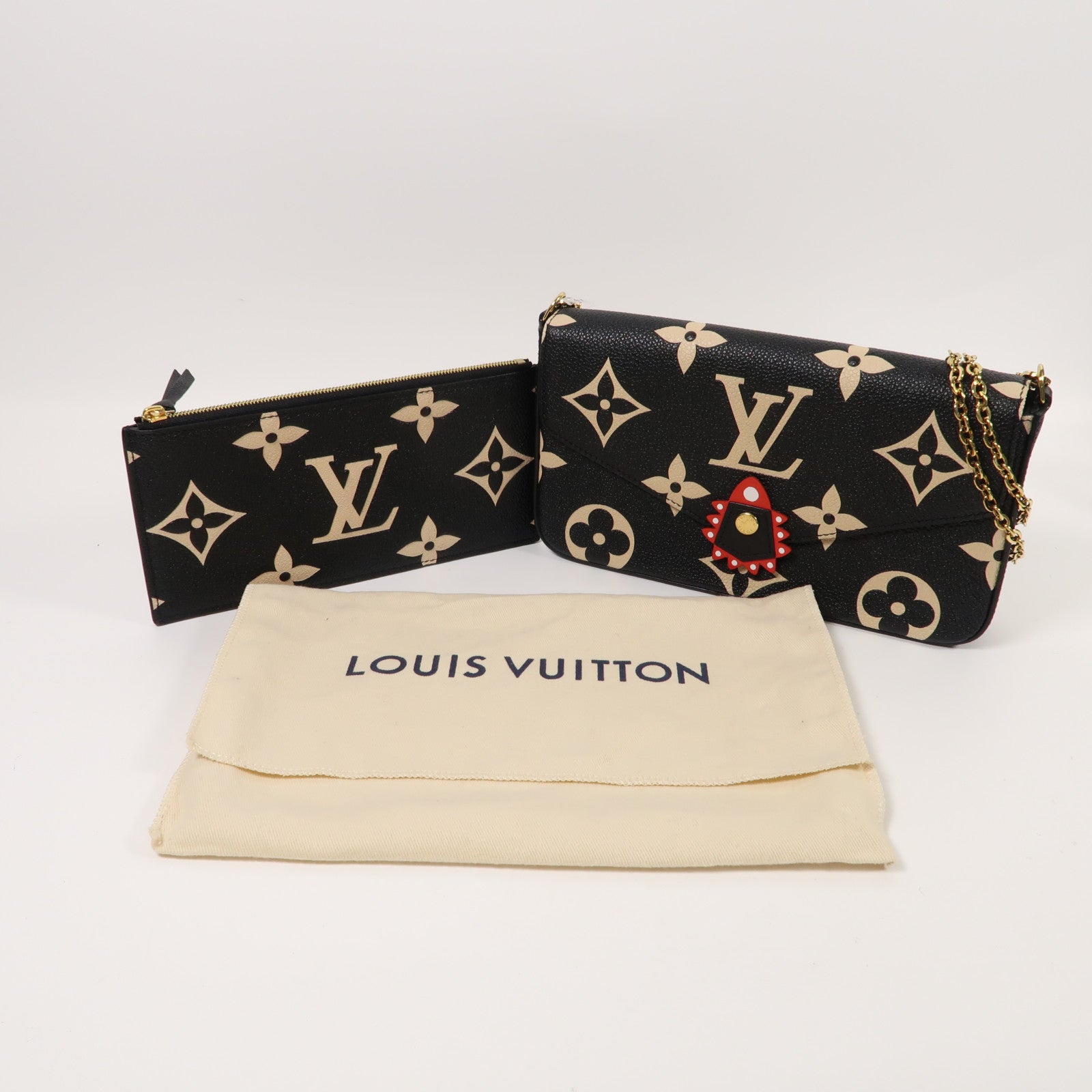 LOUIS VUITTON Monogram Empreinte Felicie Pochette金扣鏈帶肩背袋黑色/米色