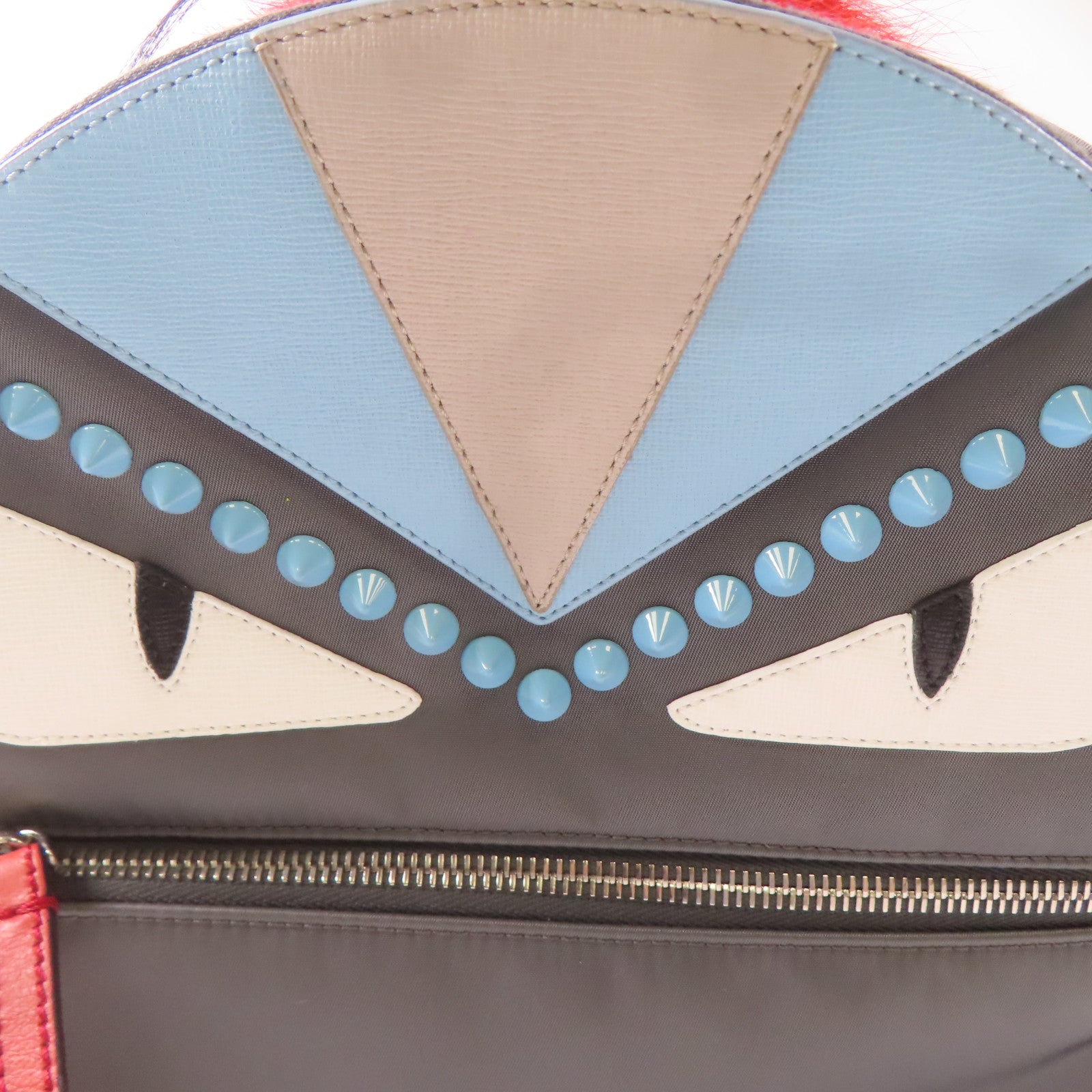 FENDI 尼龍Monster Bug 銀扣背包灰色