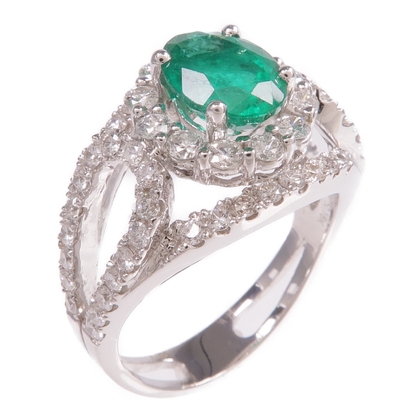 JEWELRY 【激減優惠】18K白金Emerald Diamond Ring綠寶石/鑽石戒指US#5.75