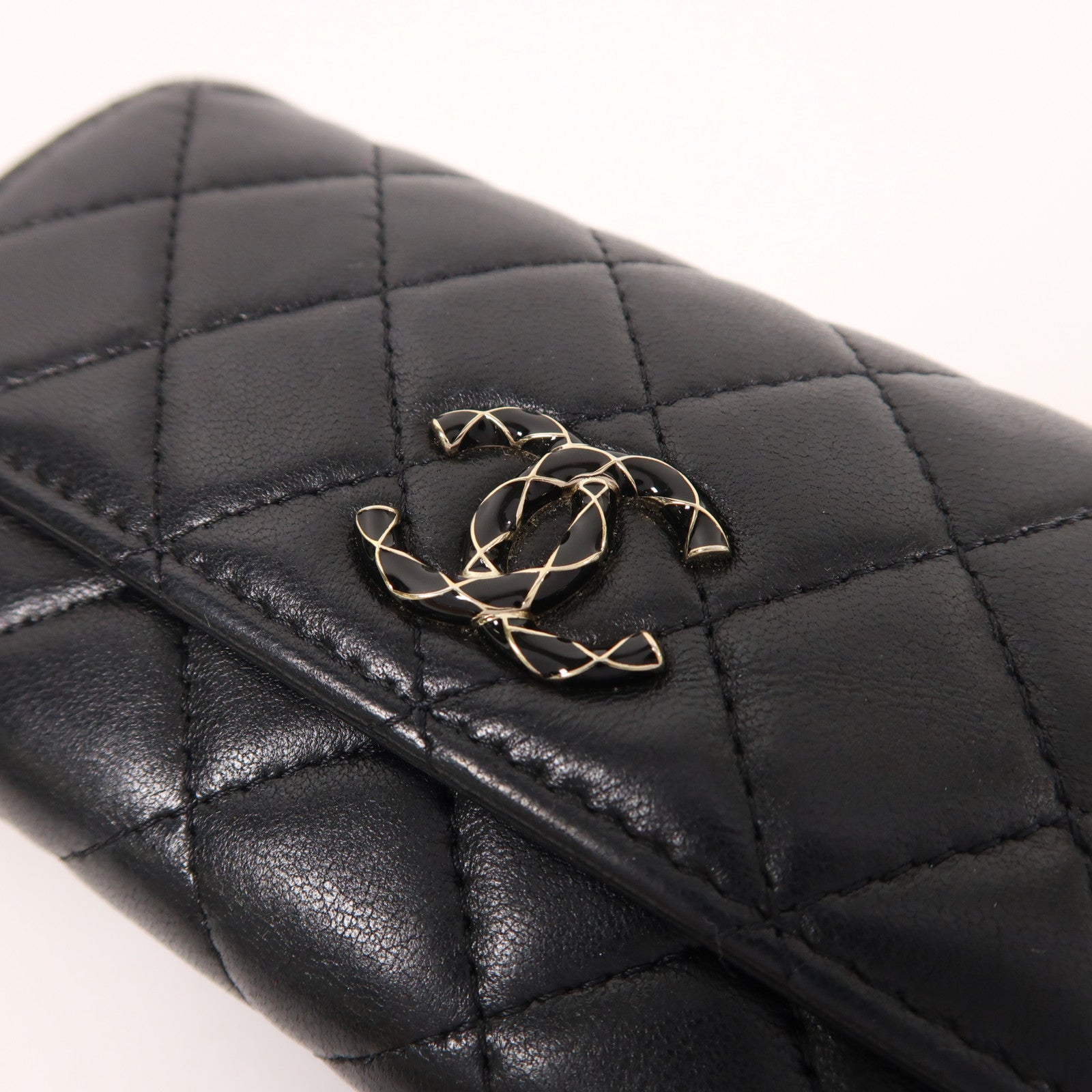 CHANEL 羊皮皮革Long Wallet金扣長錢包