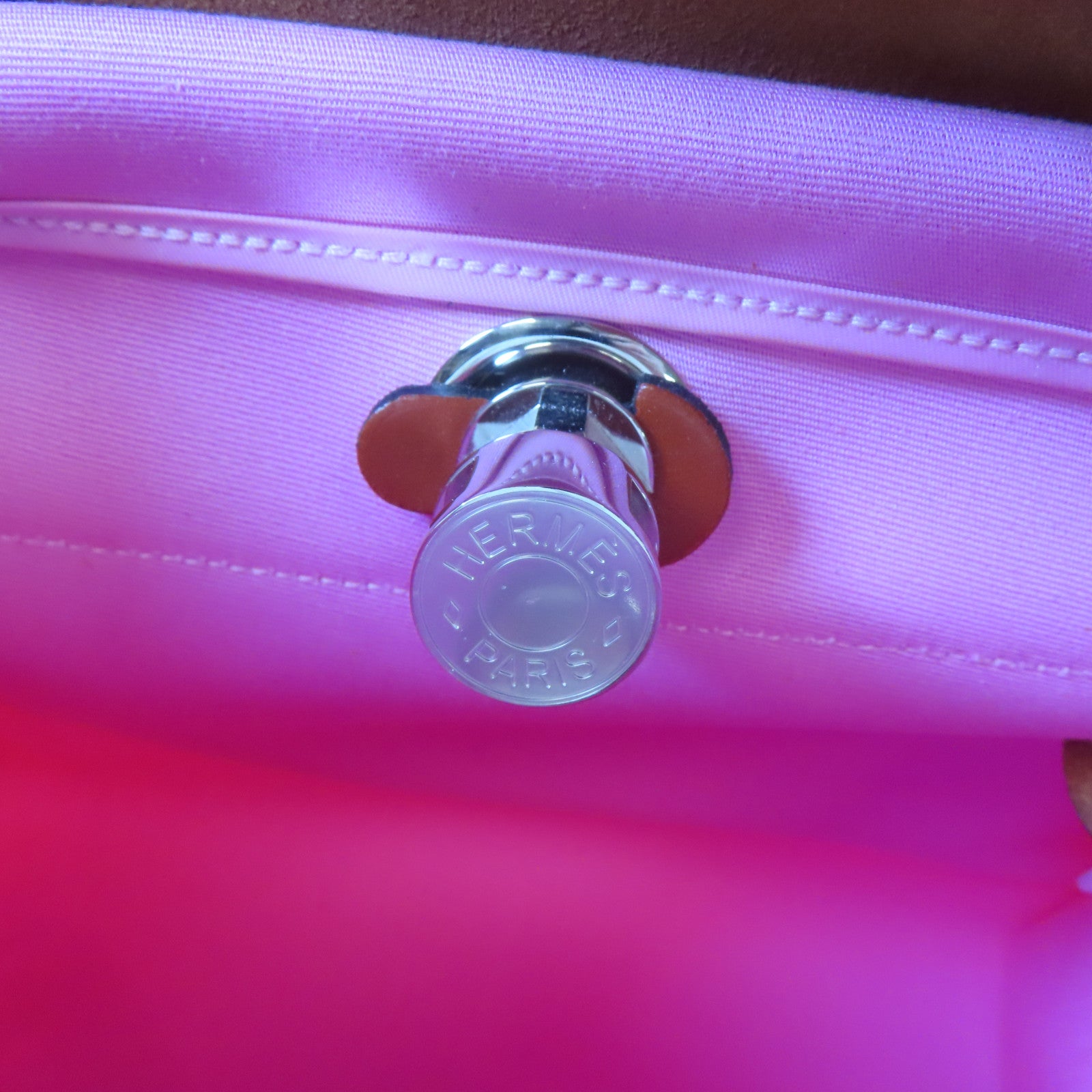 HERMES 帆布Herbag PM銀扣手挽肩背兩用袋粉紅色