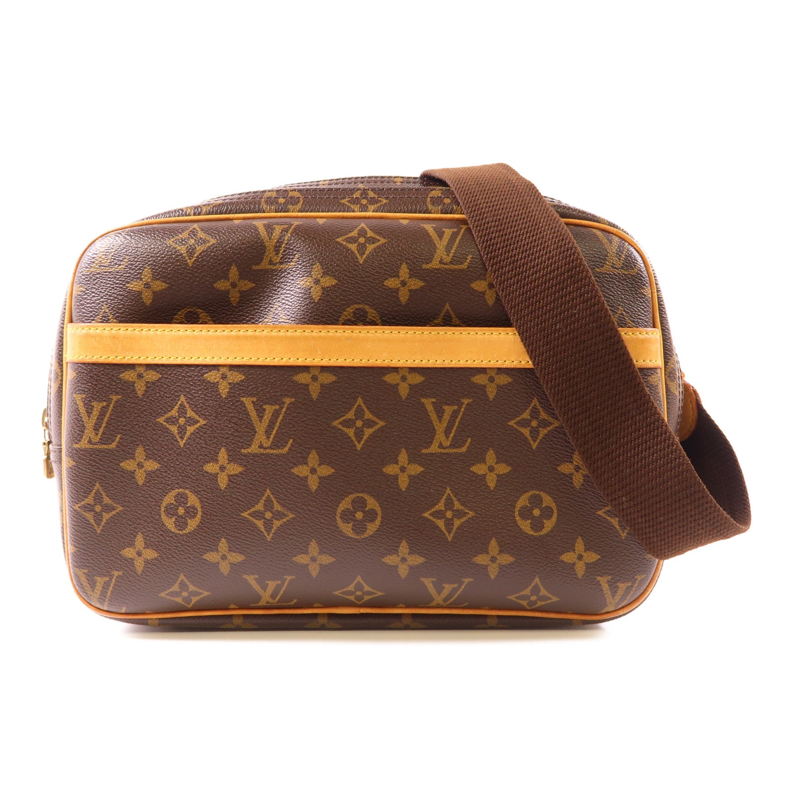 LOUIS VUITTON Monogram Reporter PM金扣肩背袋棕色