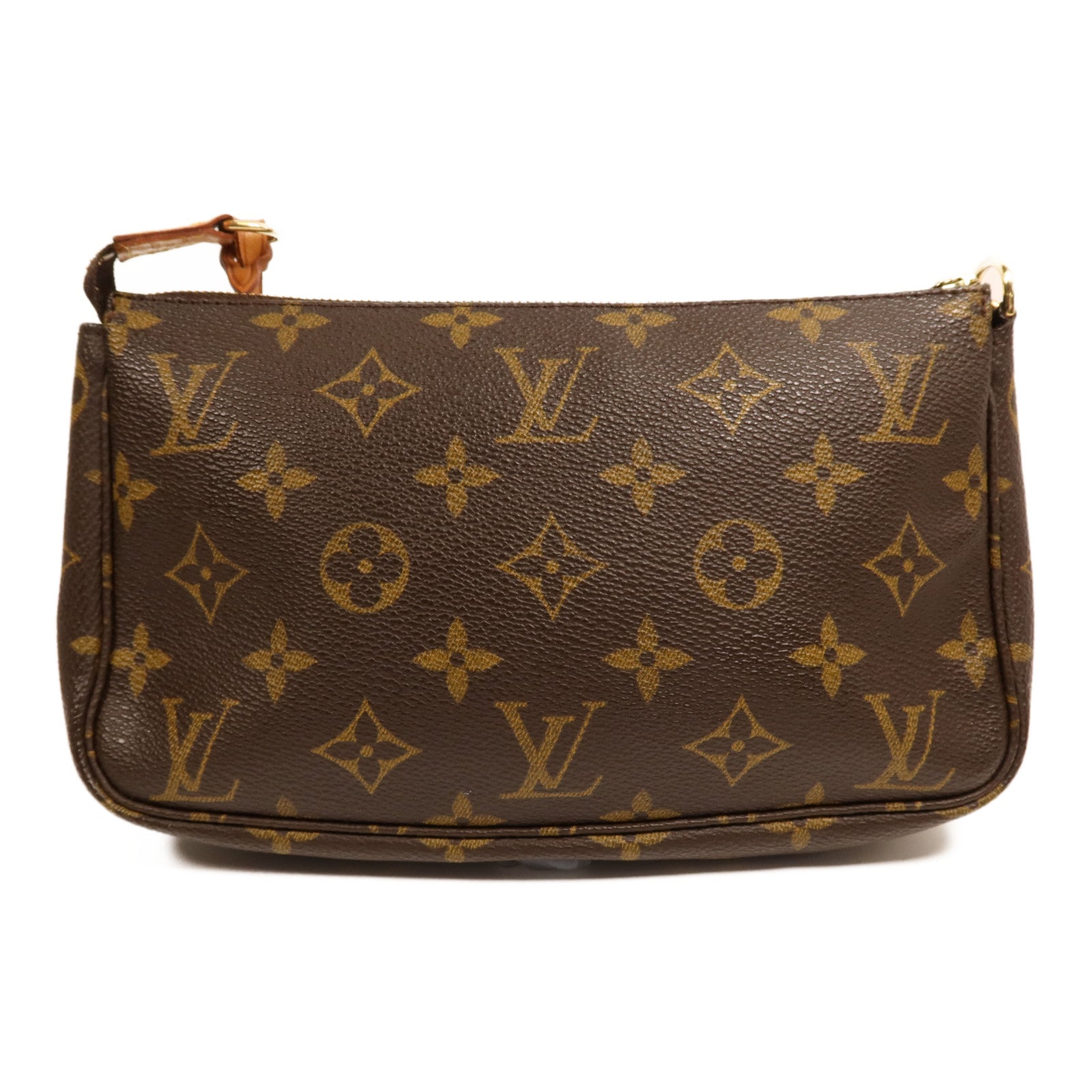 LOUIS VUITTON Monogram Pochette Accessoires金扣手挽袋棕色