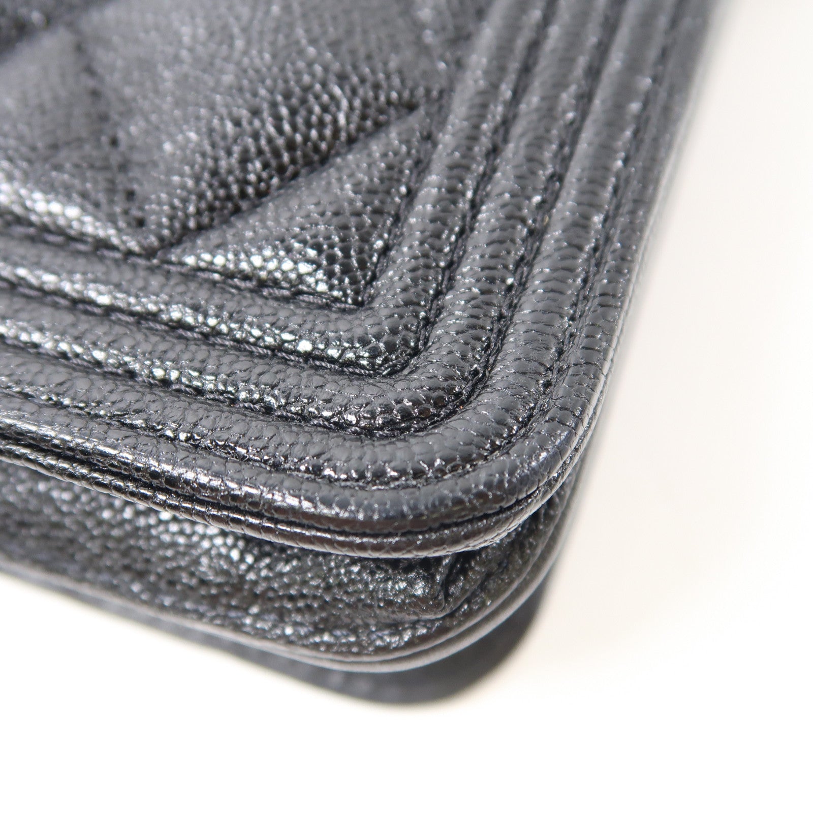 CHANEL 菱格牛皮皮革WOC Wallet On Chain金扣鏈帶肩背袋黑色