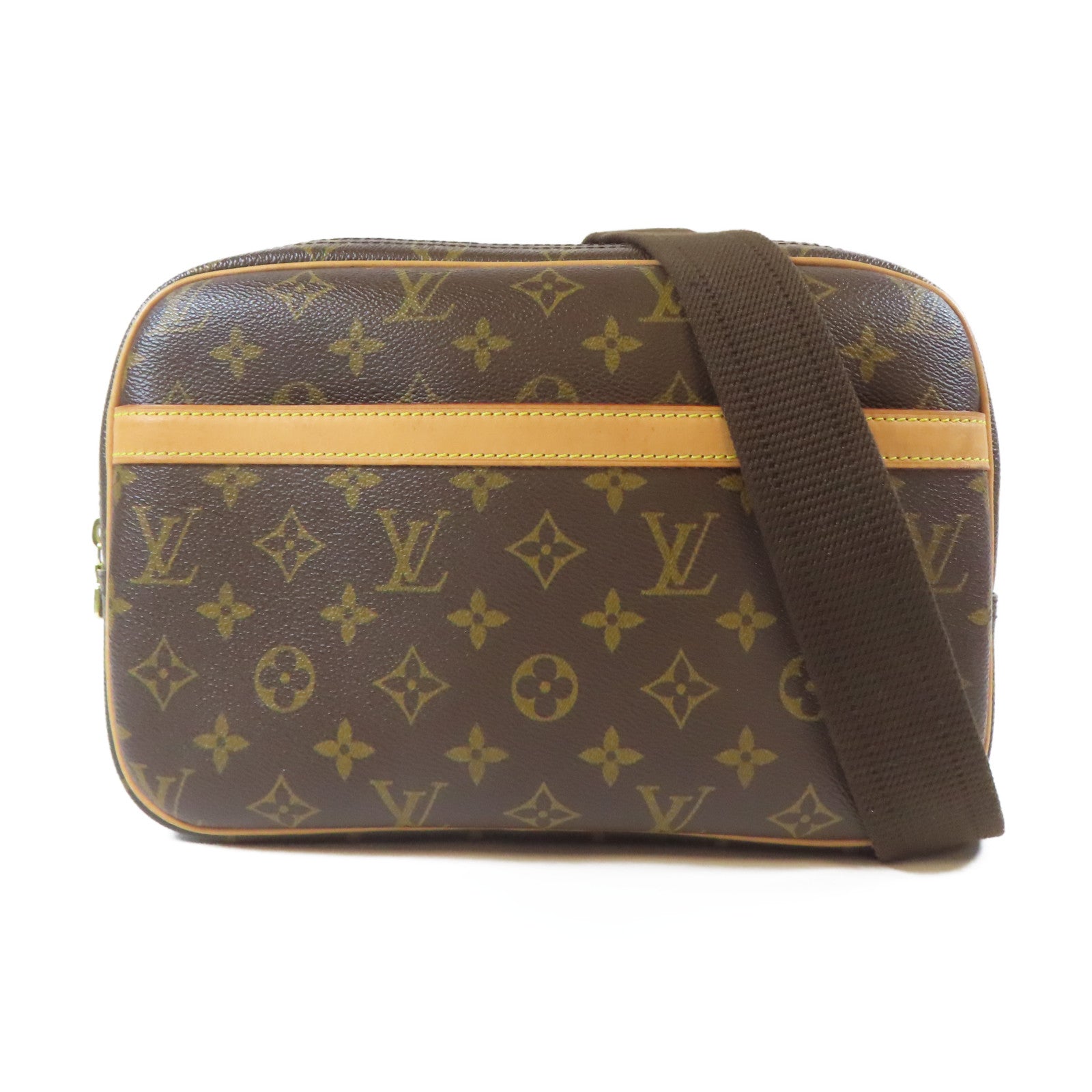 LOUIS VUITTON Monogram Reporter PM金扣肩背袋啡色