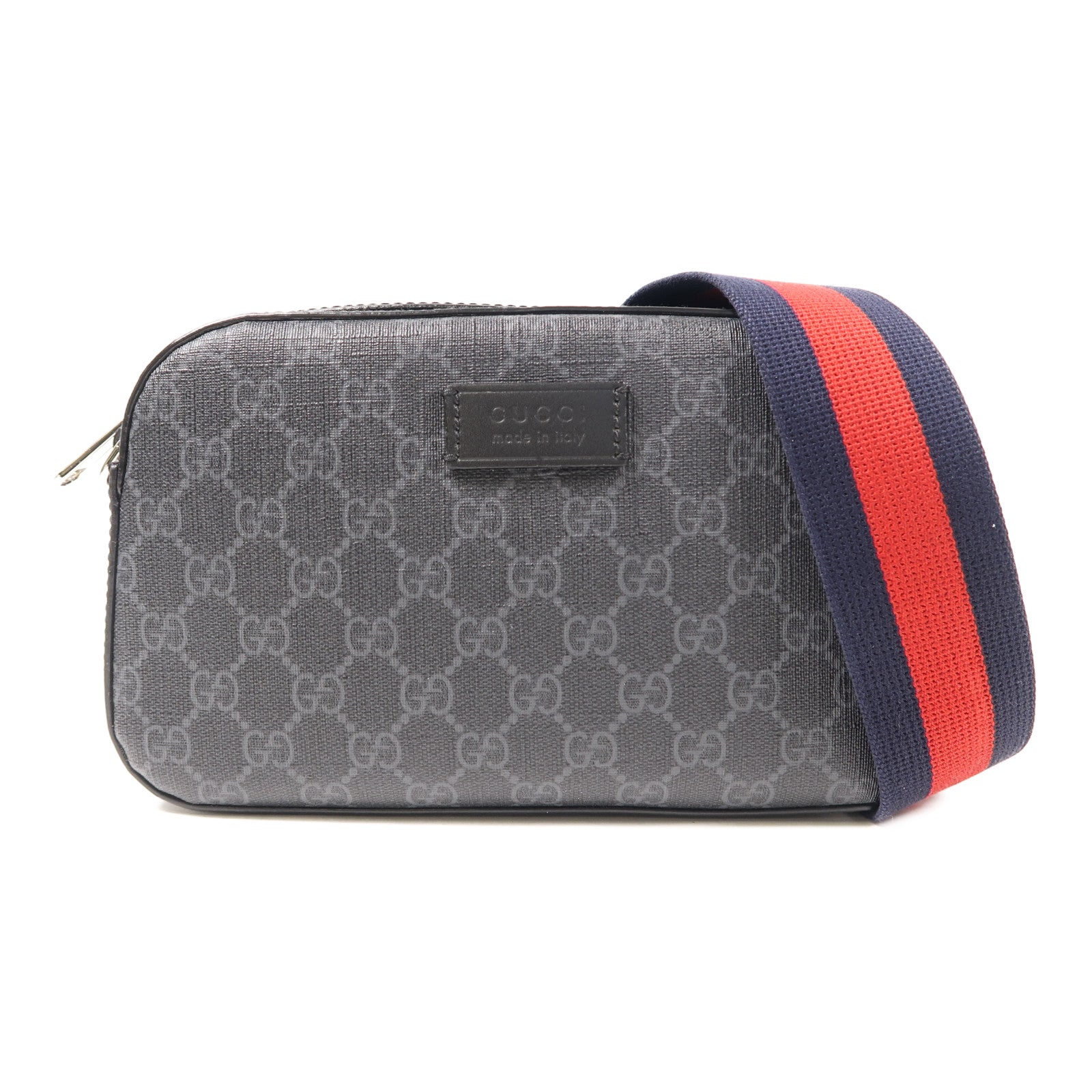 GUCCI 塗層帆布Shoulder Bag銀扣肩背袋黑色