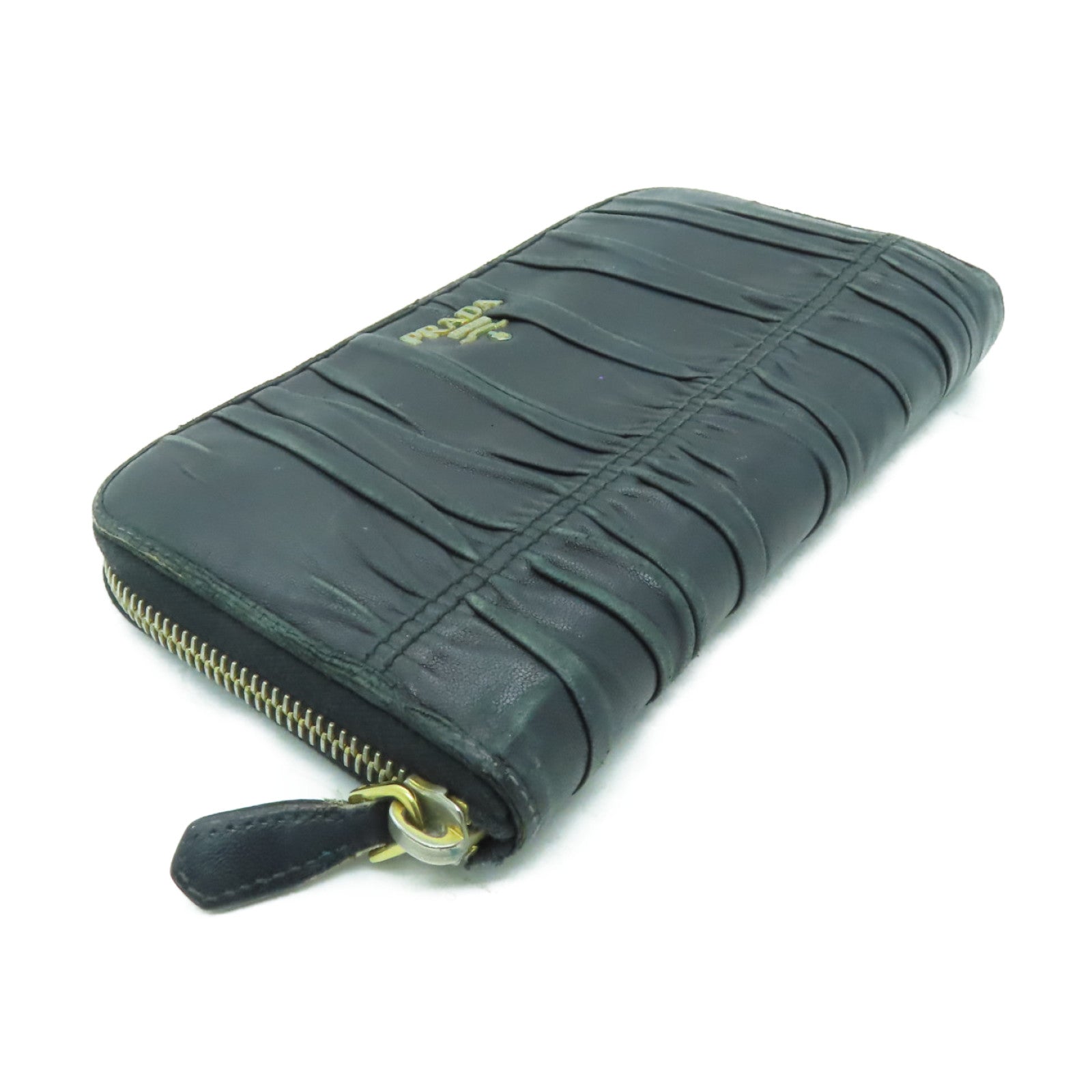 PRADA 【清倉大減價】皮革Zipper Long Wallet金扣長錢包黑色