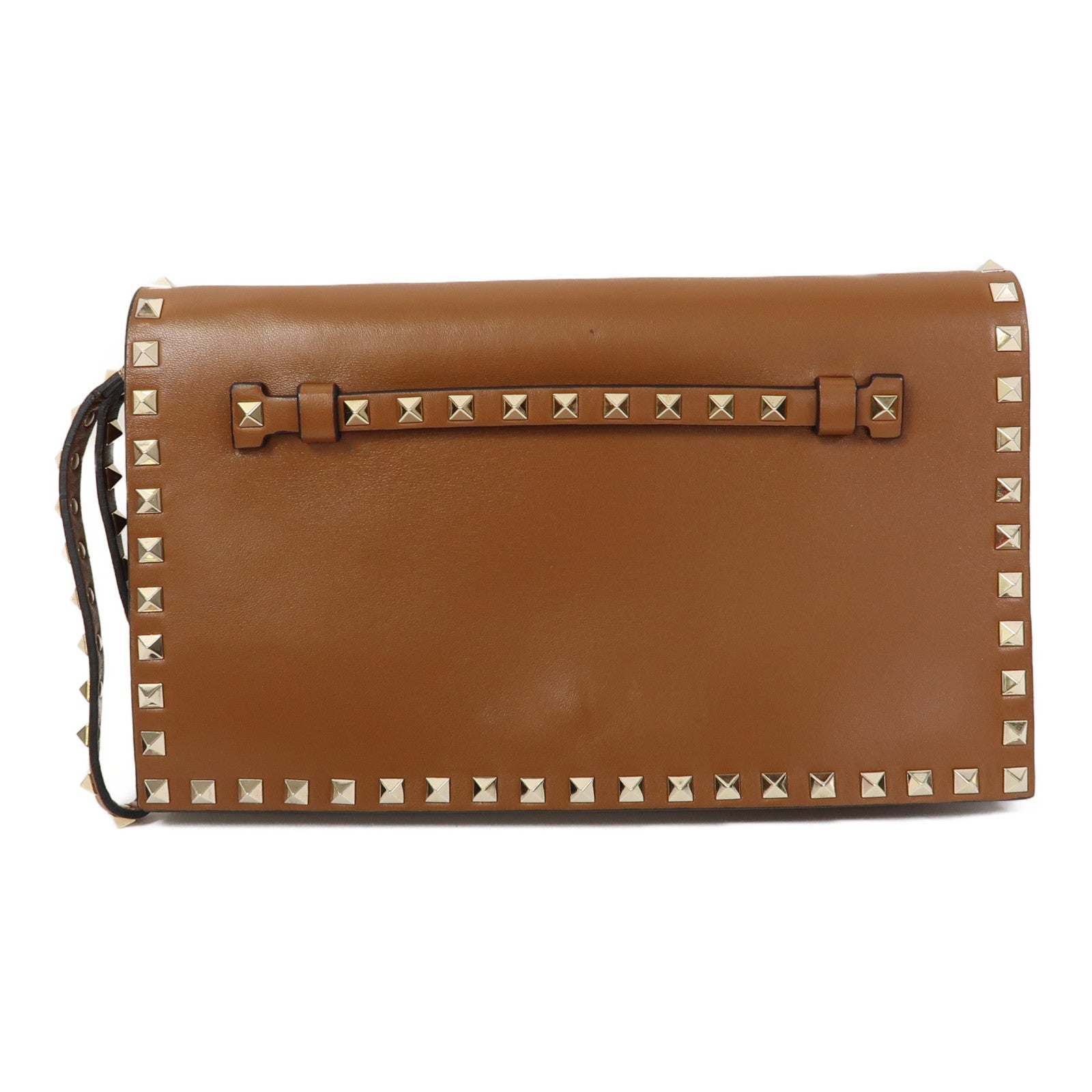 Valentino 牛皮皮革Clutch金扣手拿包啡色