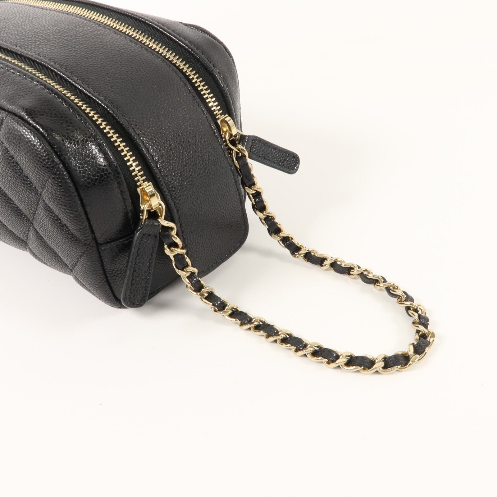 CHANEL 牛皮皮革Classic Double Zipper Cosmetic Bag小袋