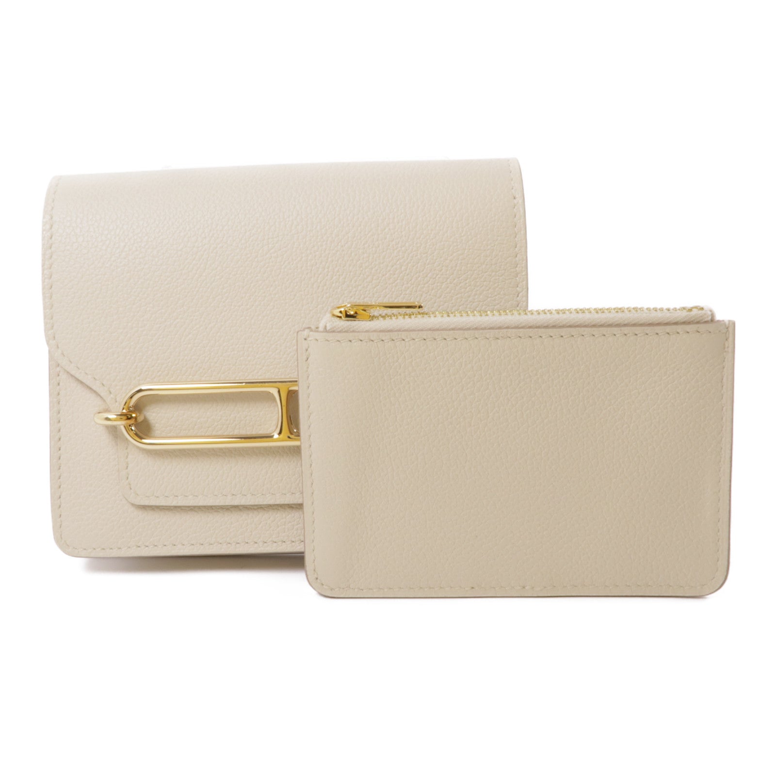 HERMES Evercolor皮革Roulis Slim金扣錢包Nata白色