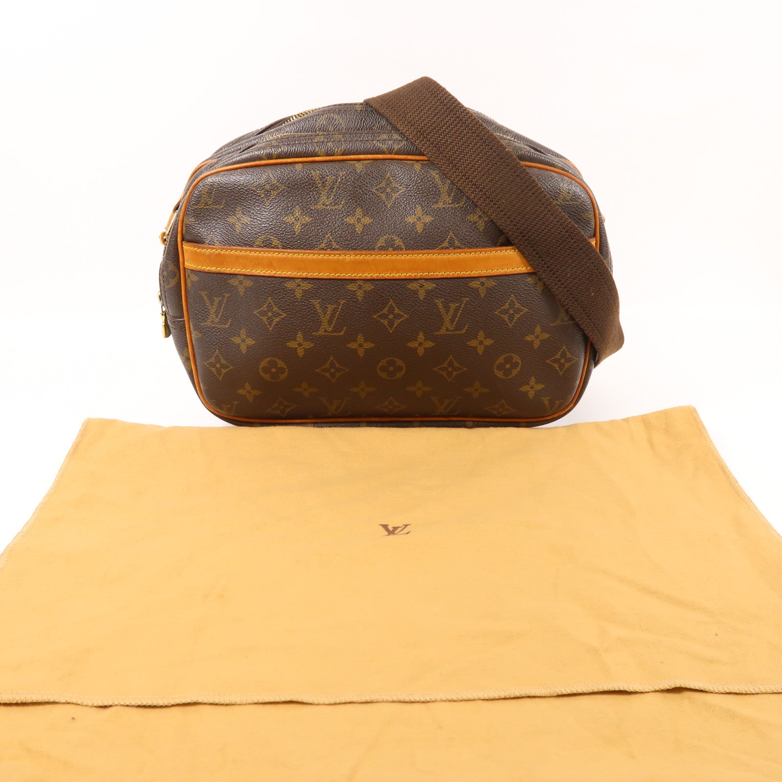 LOUIS VUITTON Monogram Reporter PM金扣肩背袋棕色