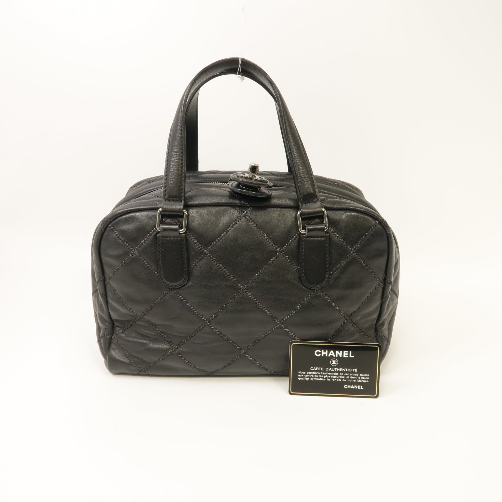CHANEL 【激減優惠】牛皮皮革Totebag銀扣手挽袋黑色