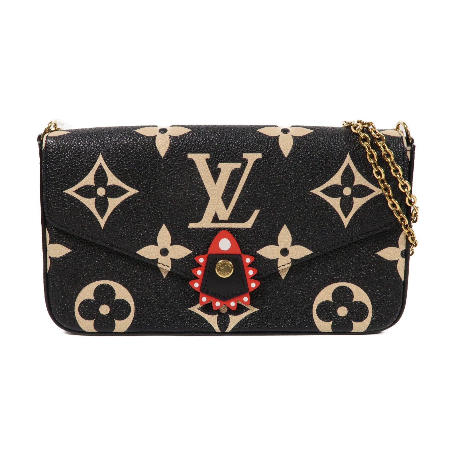 LOUIS VUITTON Monogram Empreinte Felicie Pochette金扣鏈帶肩背袋黑色/米色
