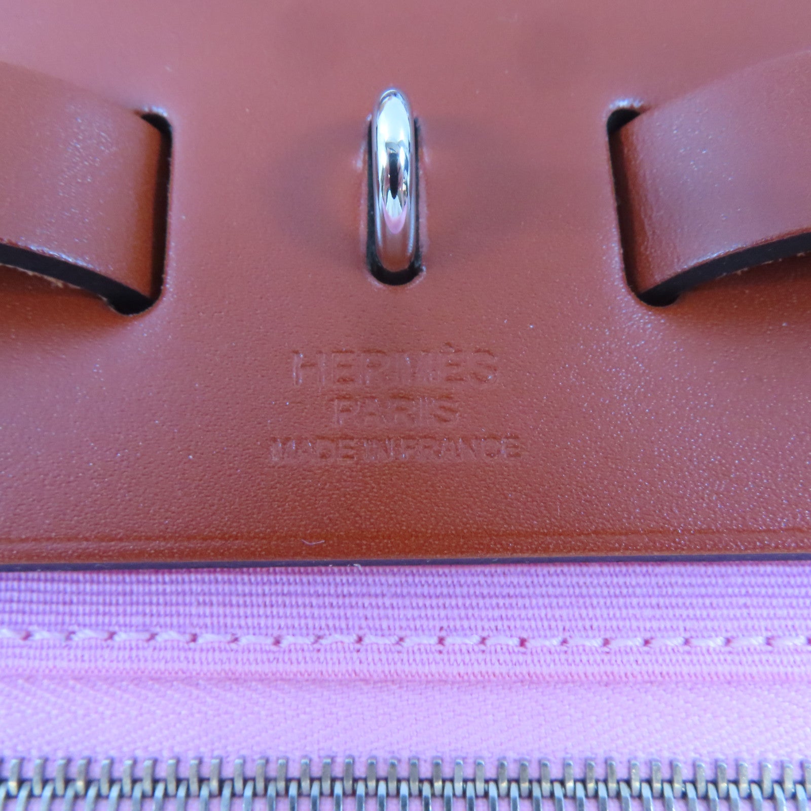 HERMES 帆布Herbag PM銀扣手挽肩背兩用袋粉紅色