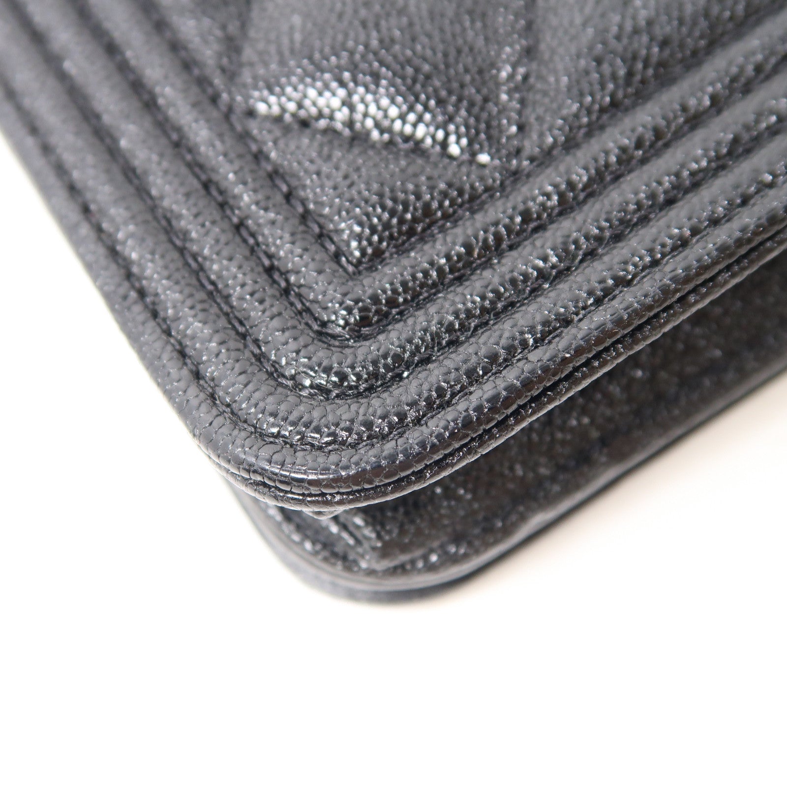 CHANEL 菱格牛皮皮革WOC Wallet On Chain金扣鏈帶肩背袋黑色