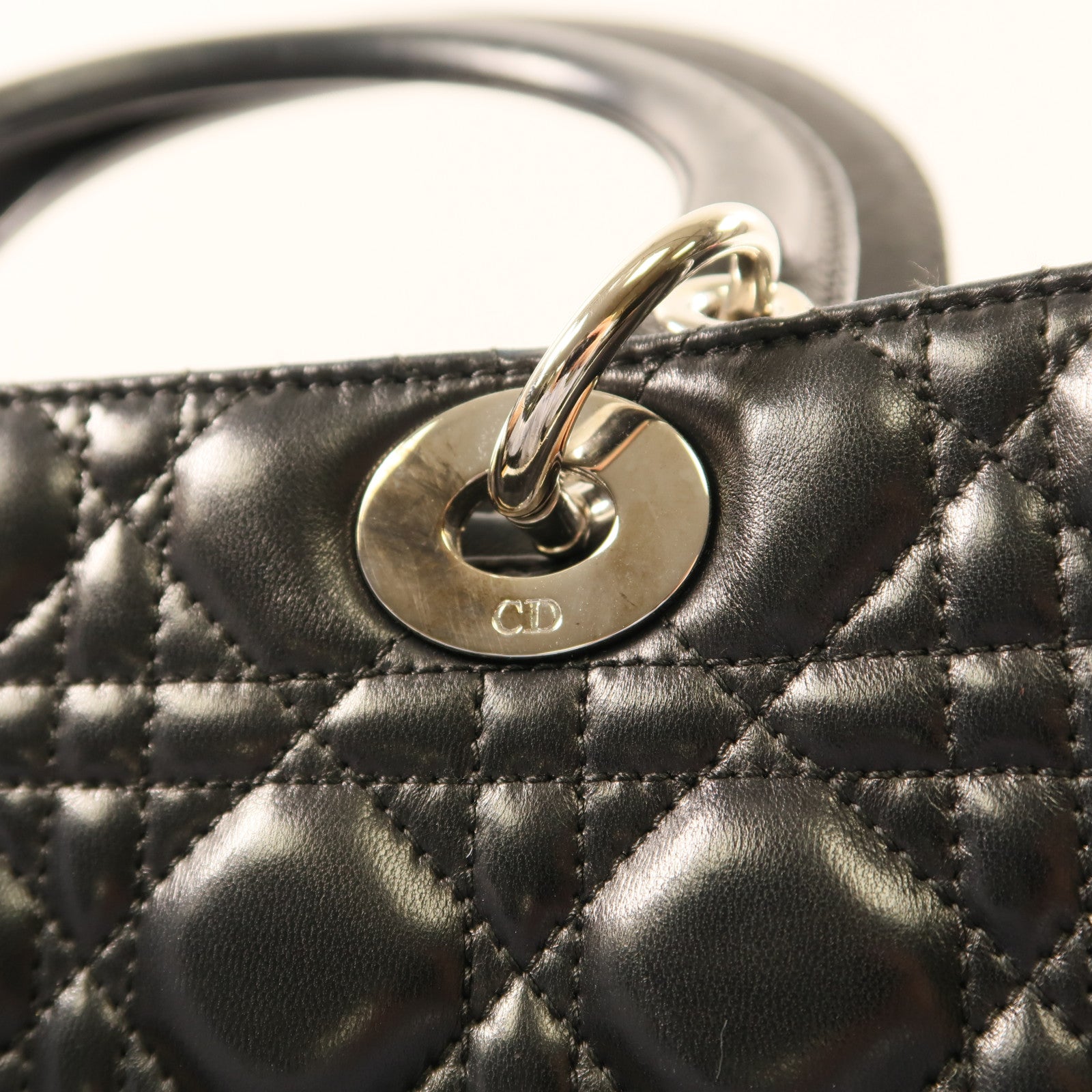 Dior 牛皮皮革Vintage Lady Dior銀扣手挽袋黑色