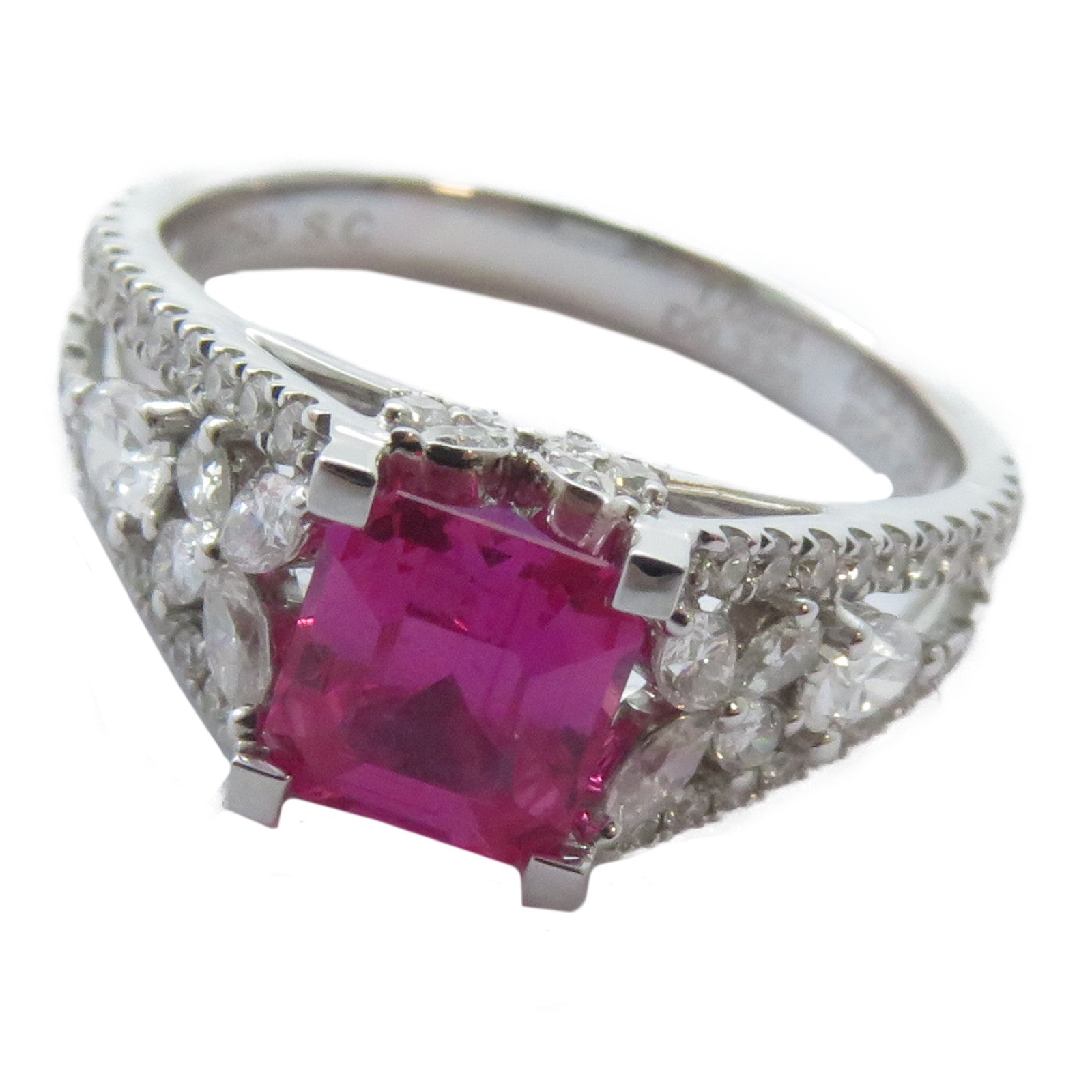 JEWELRY 18K白金Sapphire Ring 1.09ct紅寶石/0.33ct鑽石戒指US#5.75