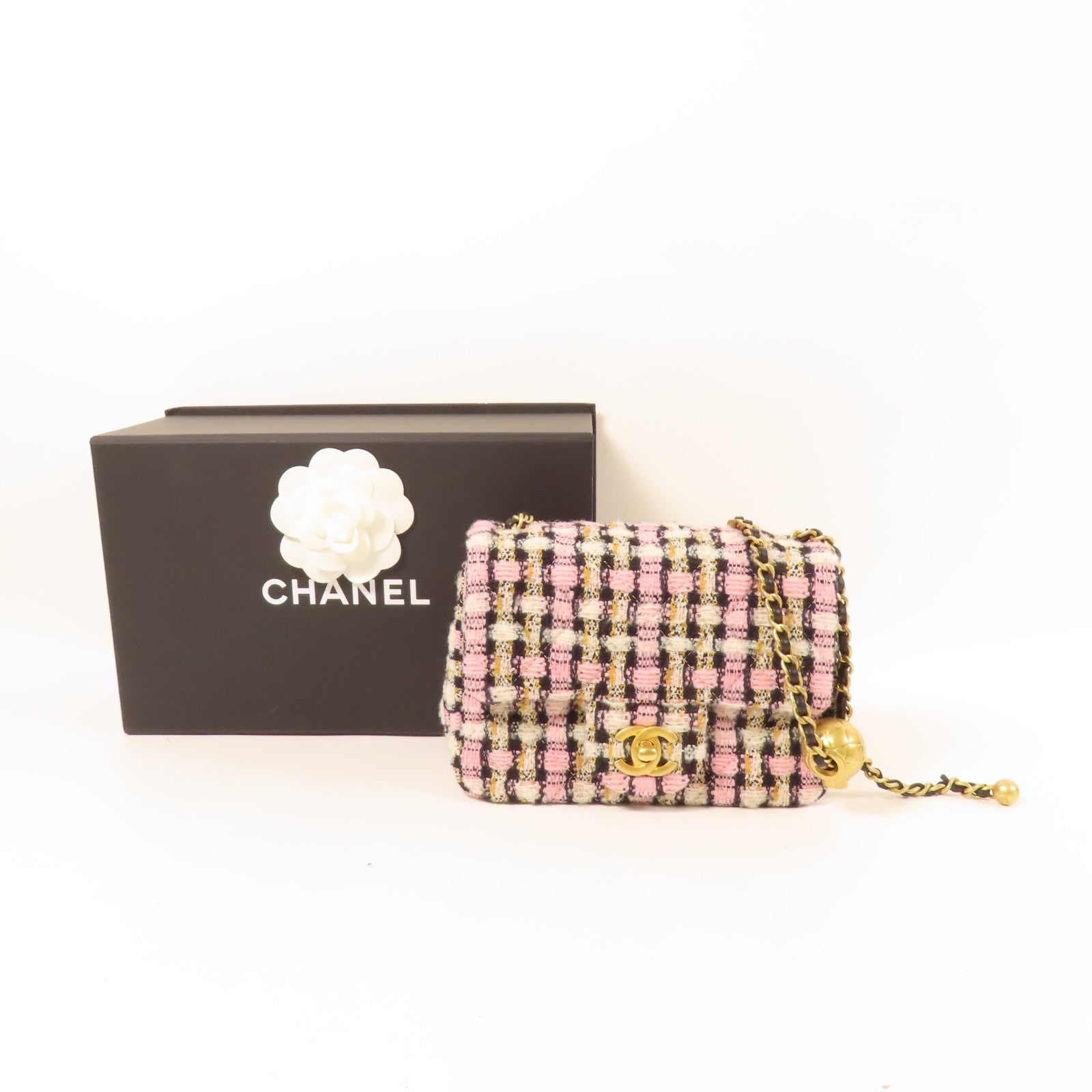 CHANEL 粗花呢Chain Shoulder金扣鏈帶肩背袋