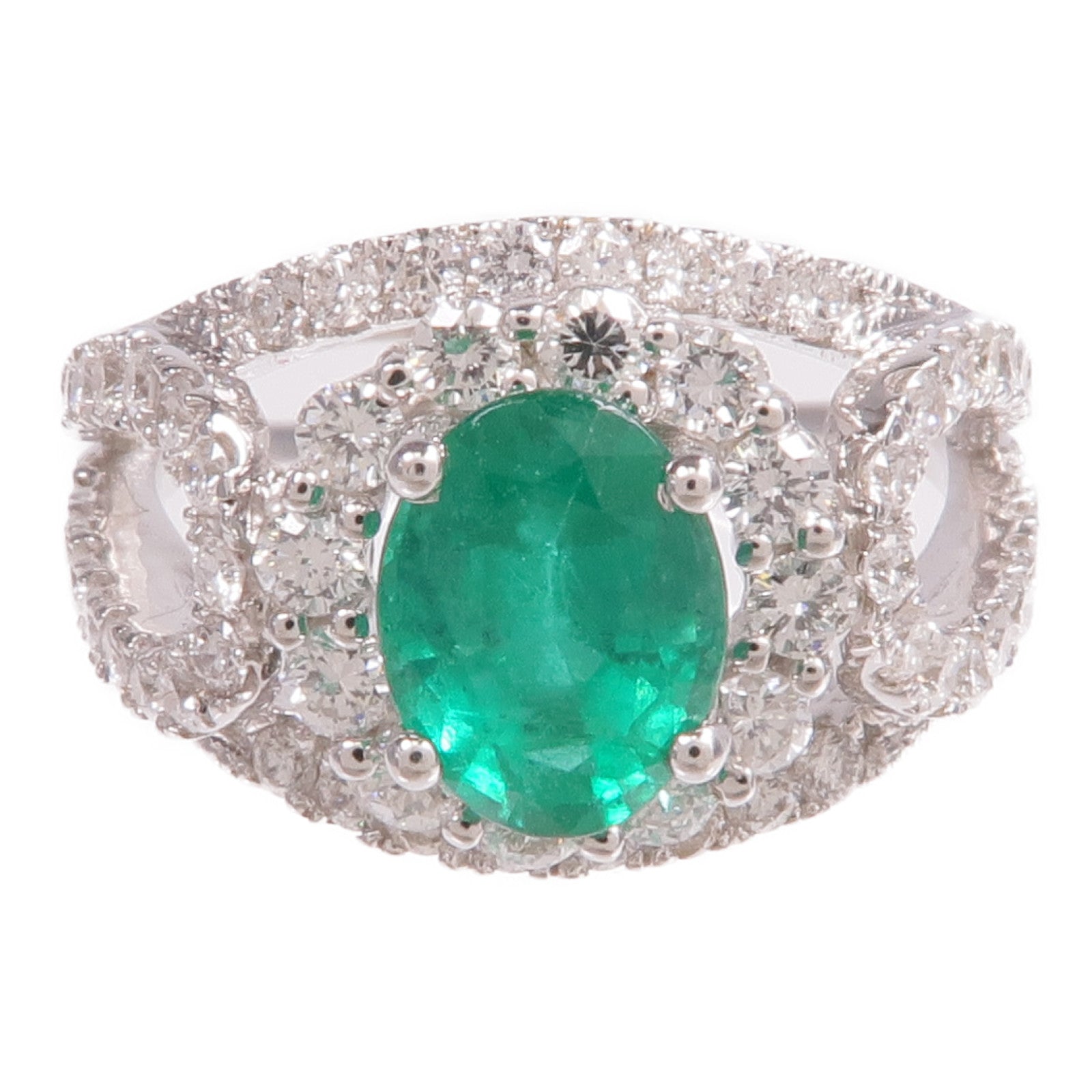 JEWELRY 【激減優惠】18K白金Emerald Diamond Ring綠寶石/鑽石戒指US#5.75