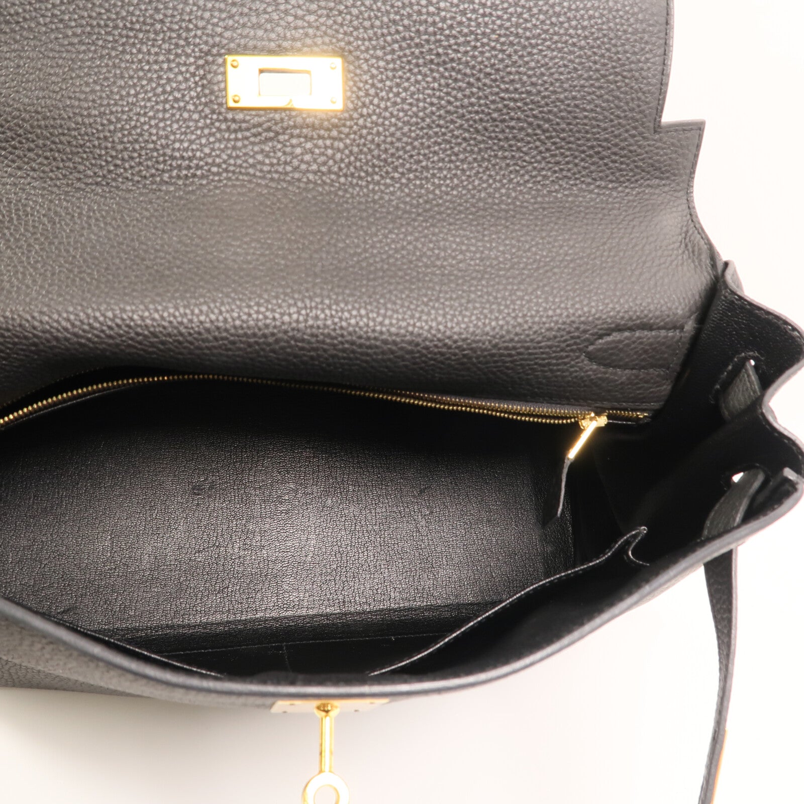 HERMES Clemence皮革Kelly 32金扣手挽肩背兩用袋Noir