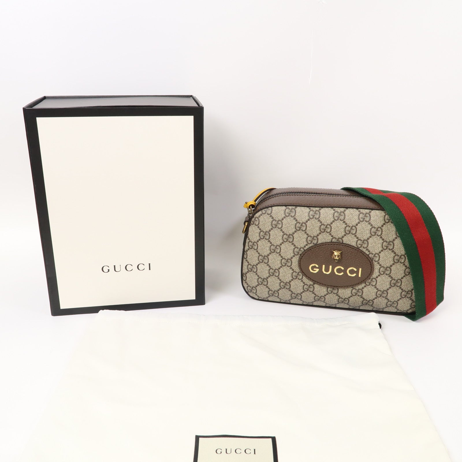 GUCCI 塗層帆布Neo Vintage GG Supreme金扣肩背袋米色/烏木色