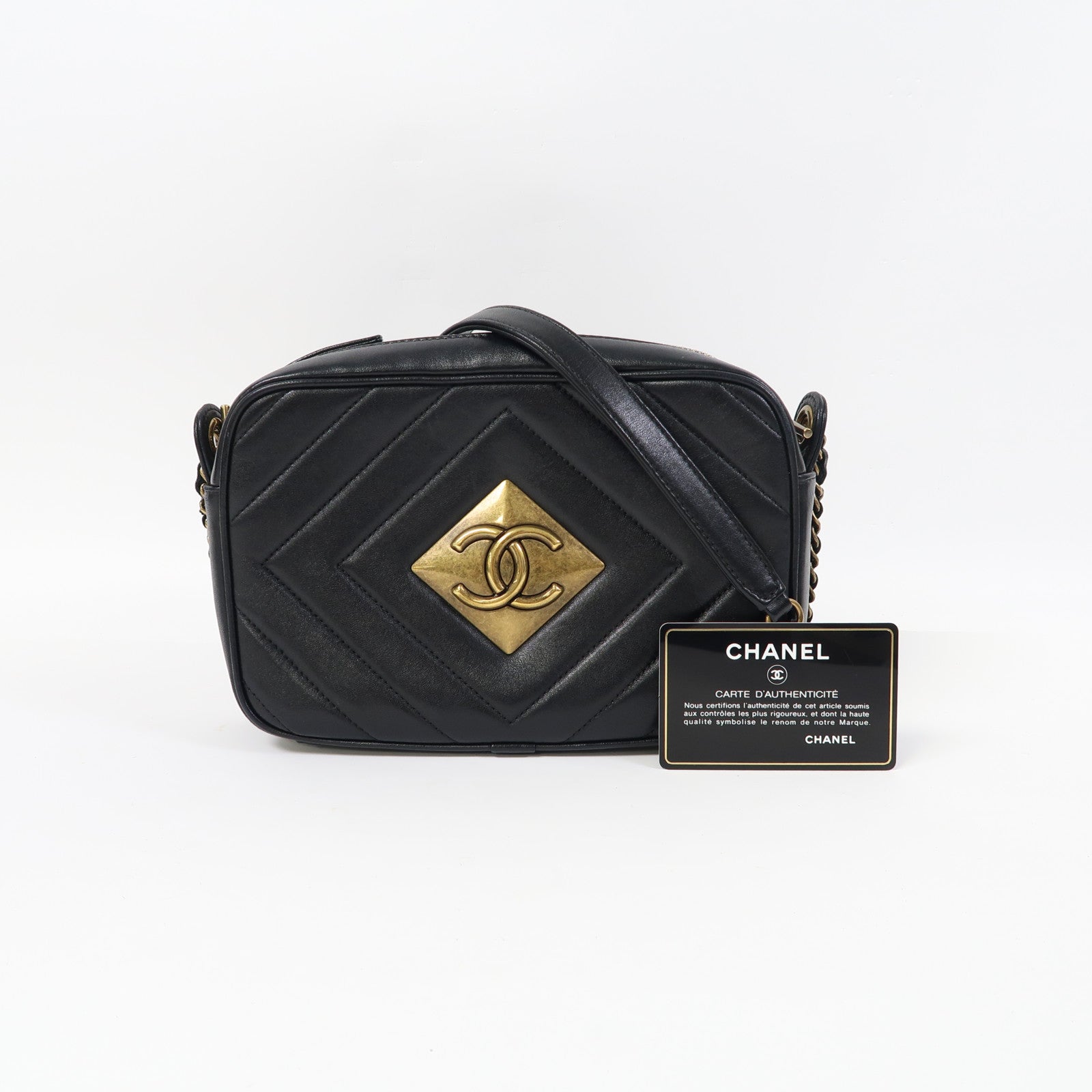 CHANEL 【激減優惠】羊皮皮革Chain Shoulder金扣鏈帶肩背袋黑色