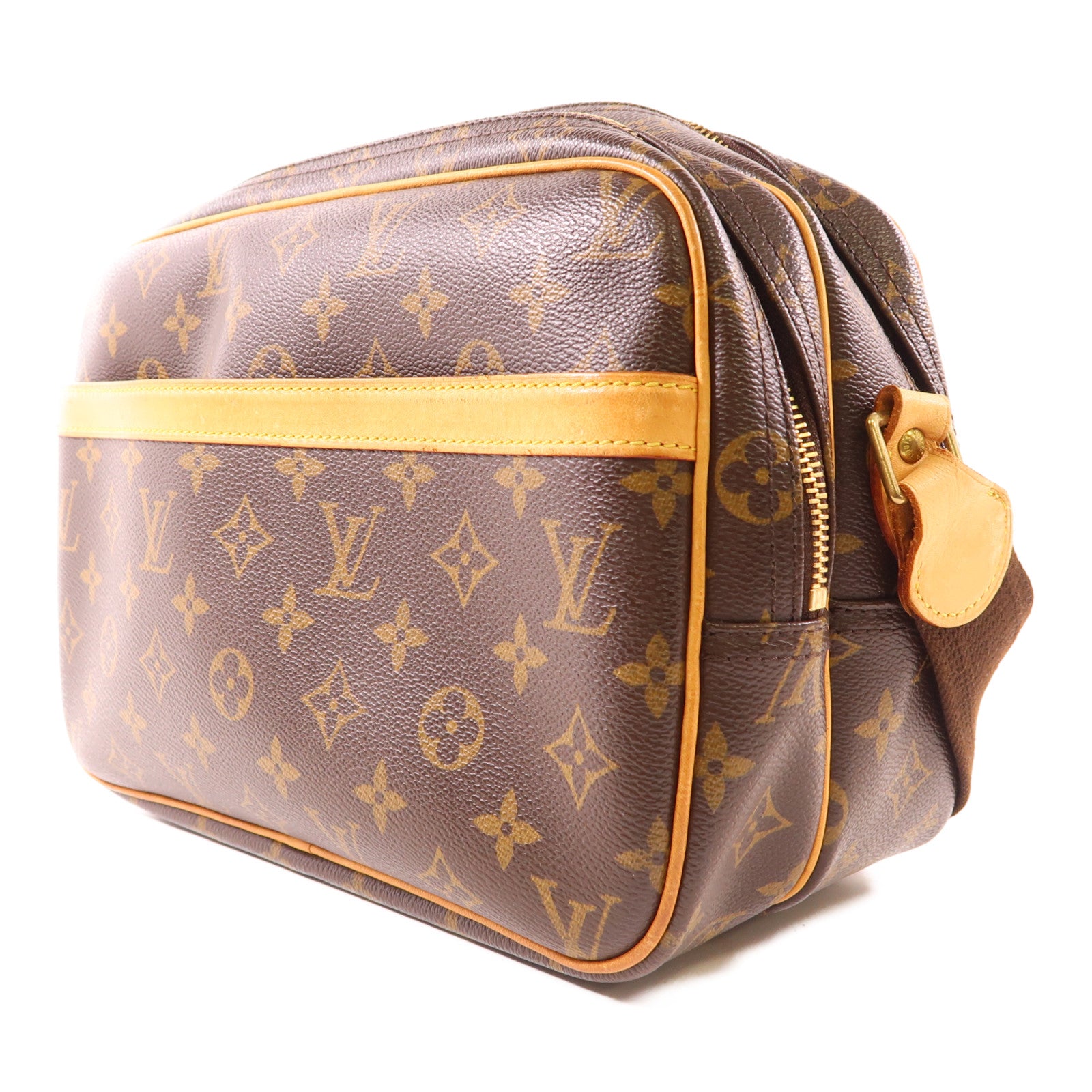LOUIS VUITTON Monogram Reporter PM金扣肩背袋棕色
