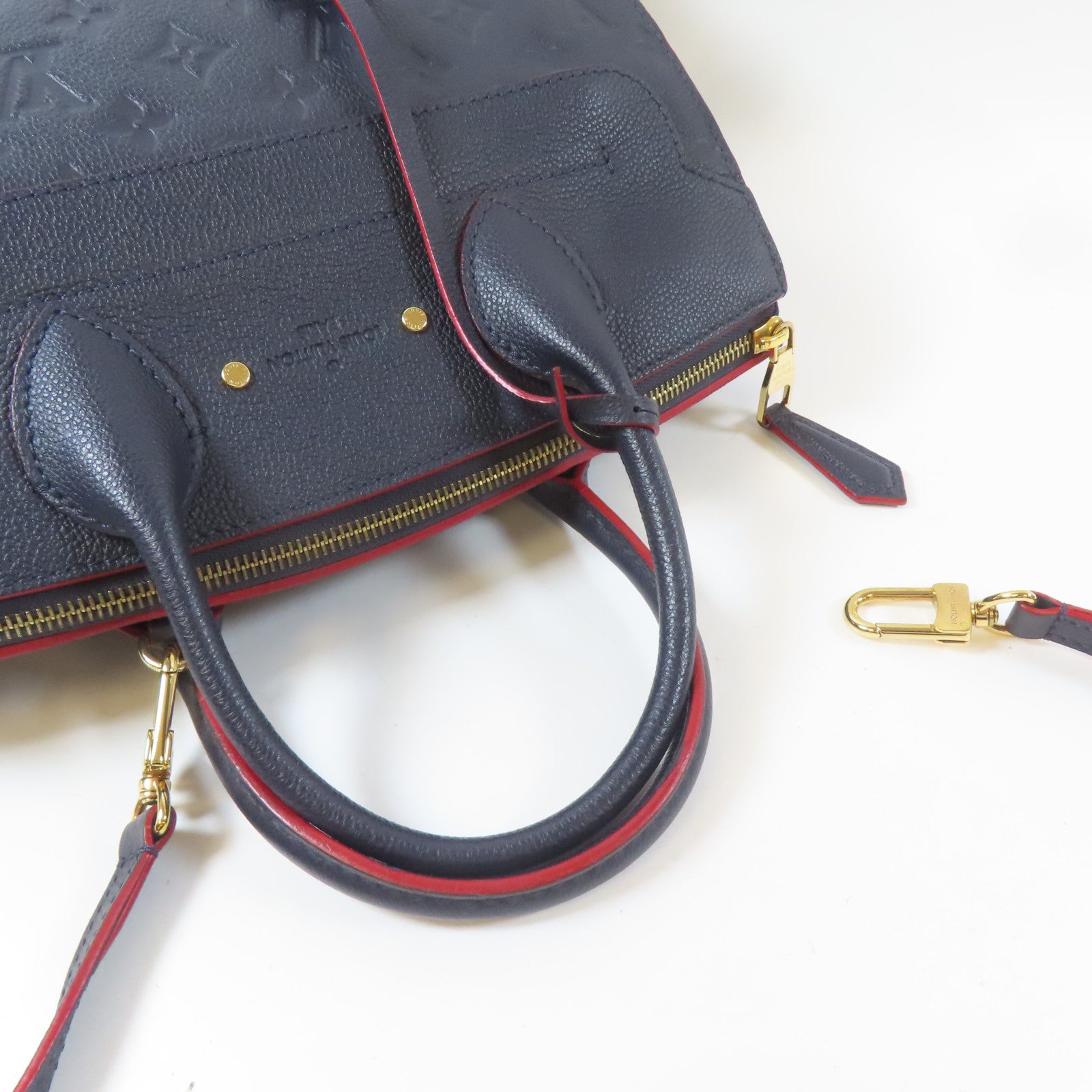 LOUIS VUITTON Monogram Empreinte Pont Neuf MM金扣手挽肩背兩用袋深藍色