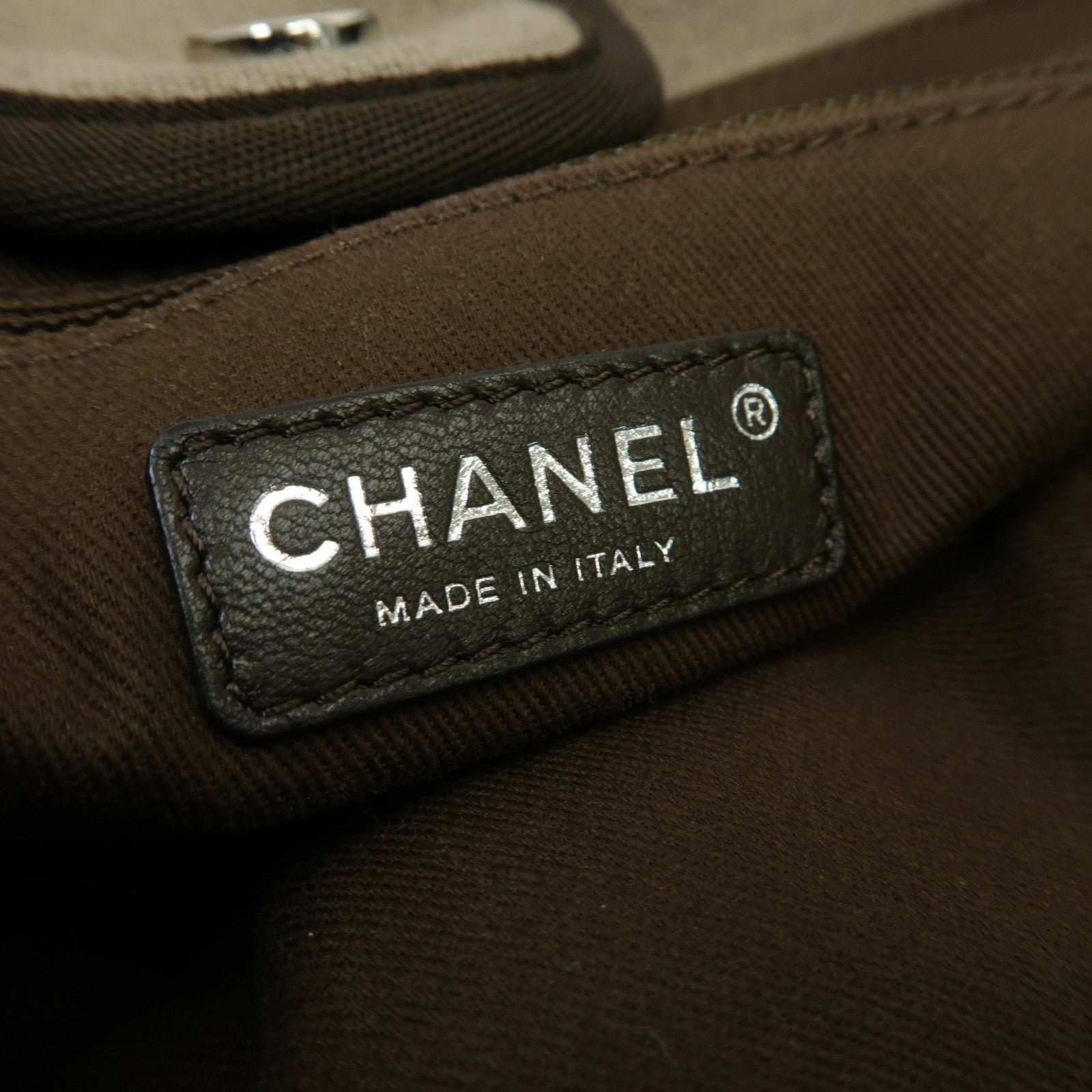 CHANEL 帆布Deauville Tote Bag銀扣手挽肩背兩用袋淺啡色