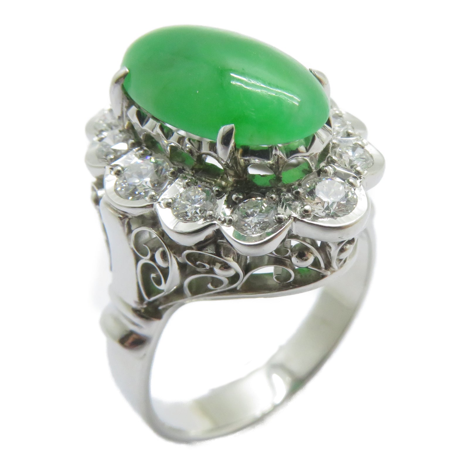 JEWELRY PT900鉑金Jade Ring 4.463ct翡翠/0.884ct鑚石戒指US#9.5