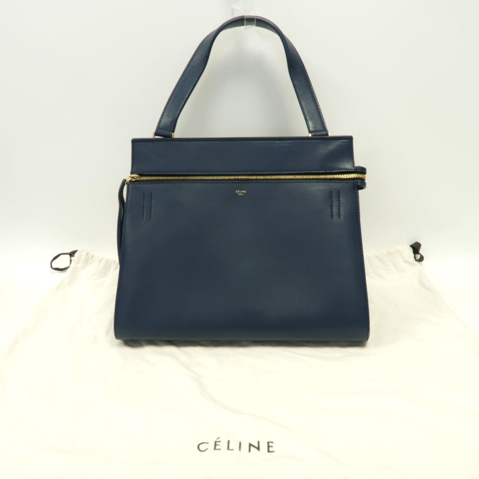 CELINE 【激減優惠】牛皮皮革Edge Bag金扣手挽袋深藍色