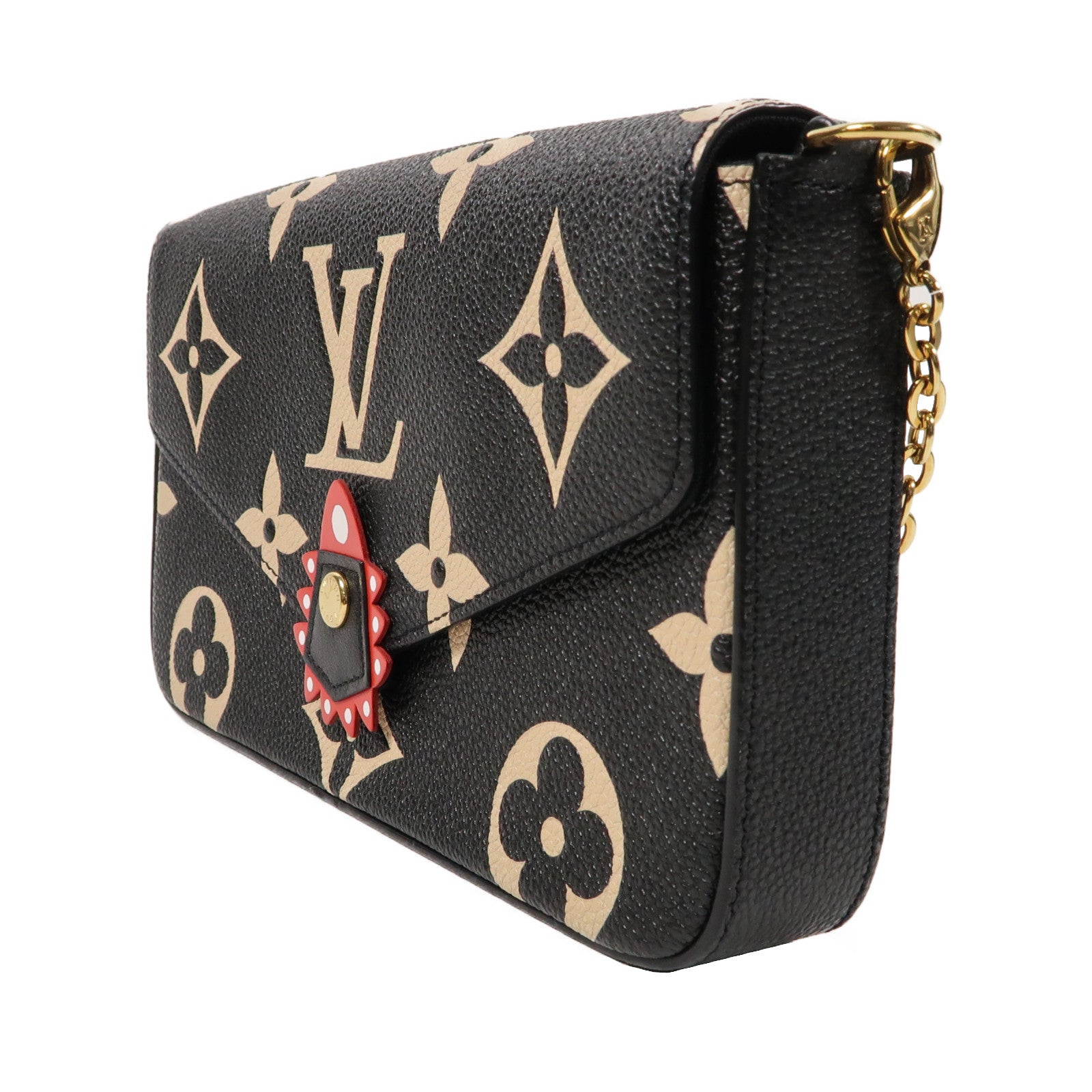 LOUIS VUITTON Monogram Empreinte Felicie Pochette金扣鏈帶肩背袋黑色/米色
