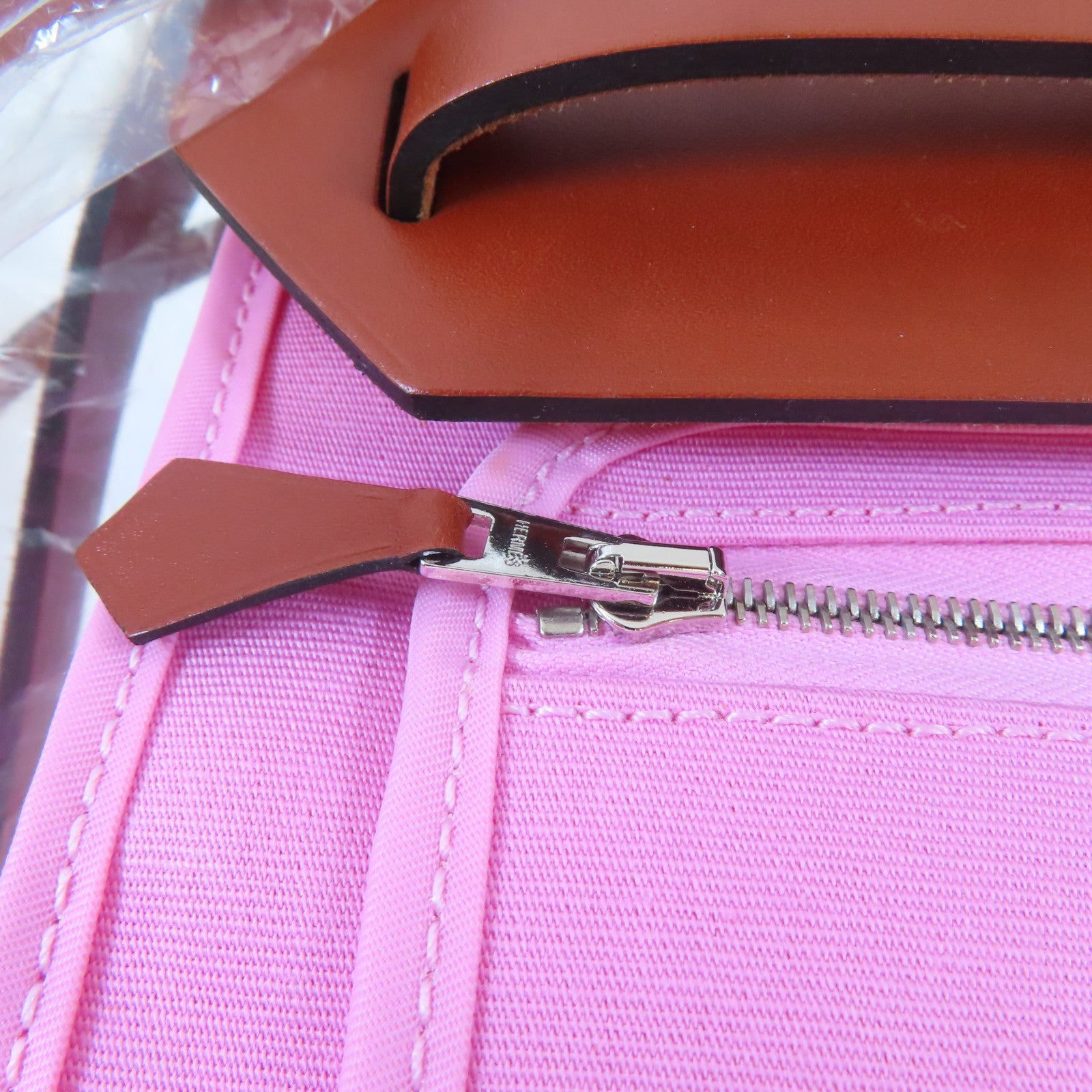 HERMES 帆布Herbag PM銀扣手挽肩背兩用袋粉紅色