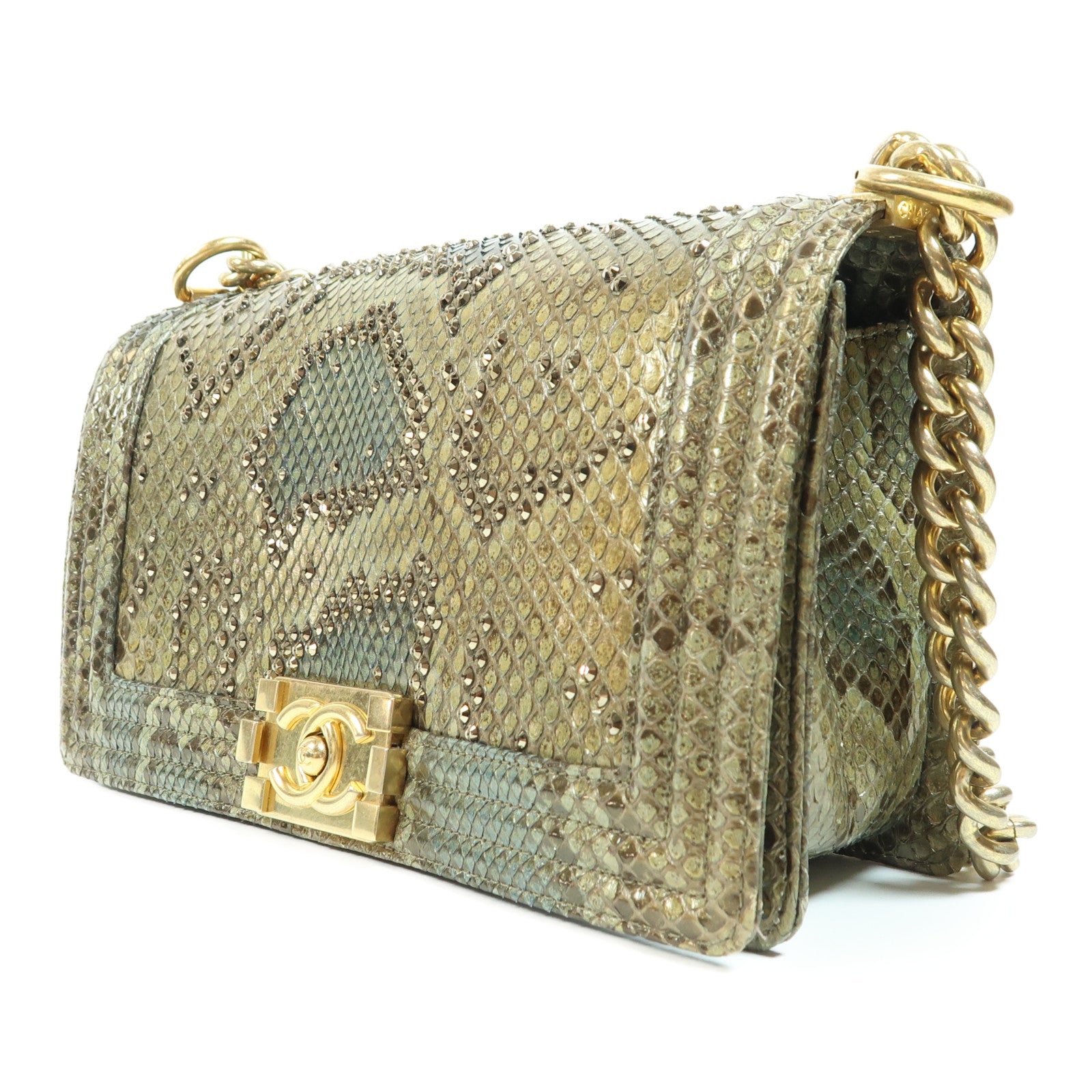 CHANEL 蛇皮皮革Boy 25金扣肩背袋