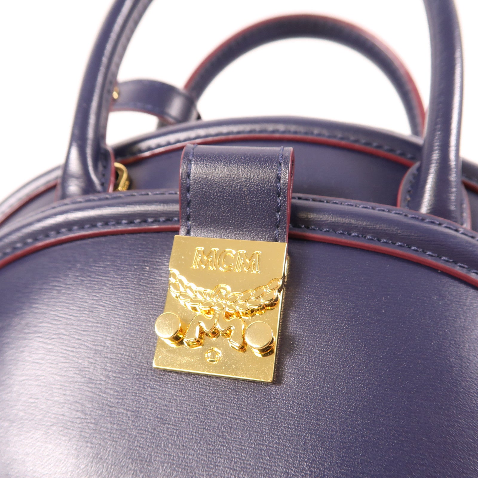 MCM GHW 2 Way Shoulder Hand Bag Calfskin Leather Blue