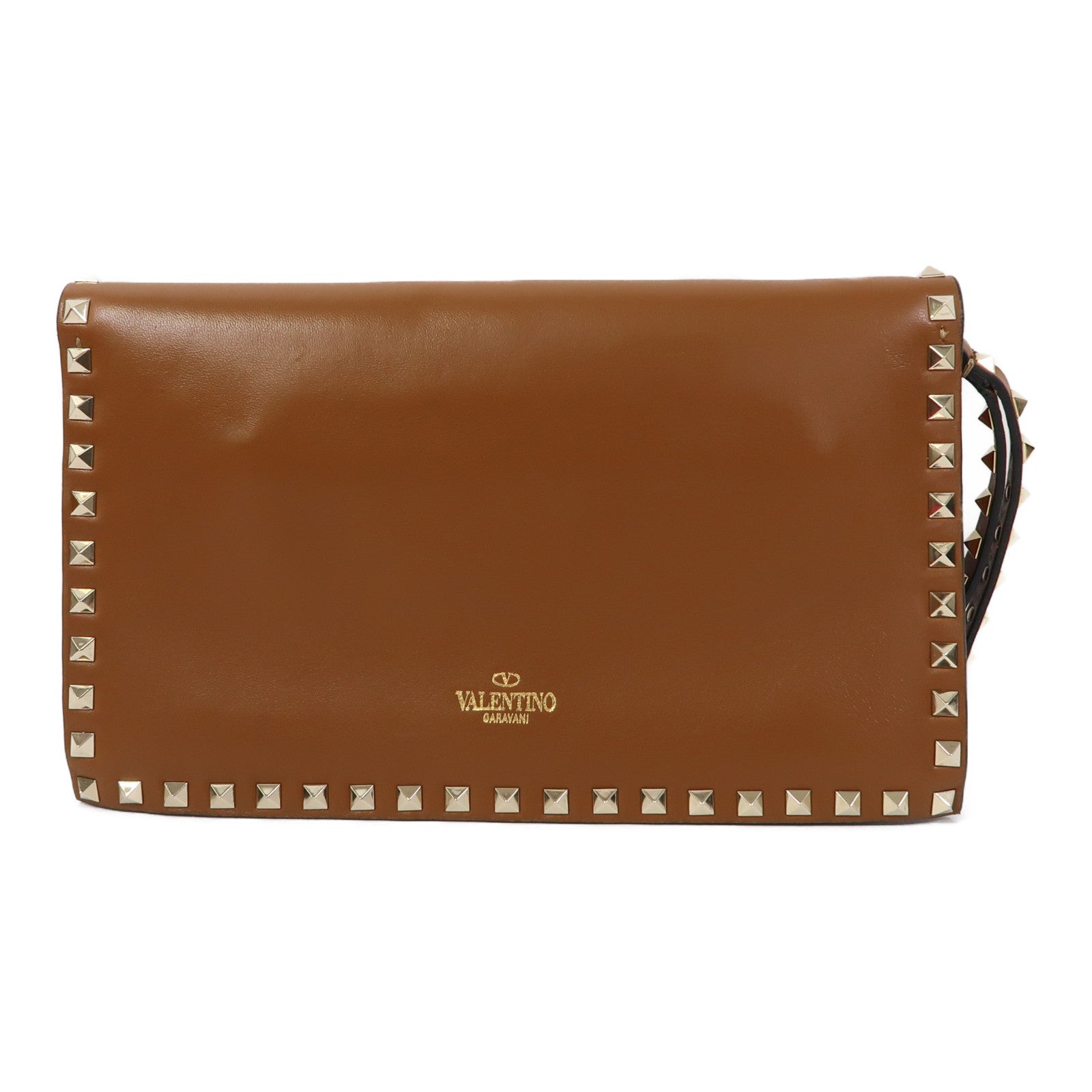 Valentino 牛皮皮革Clutch金扣手拿包啡色