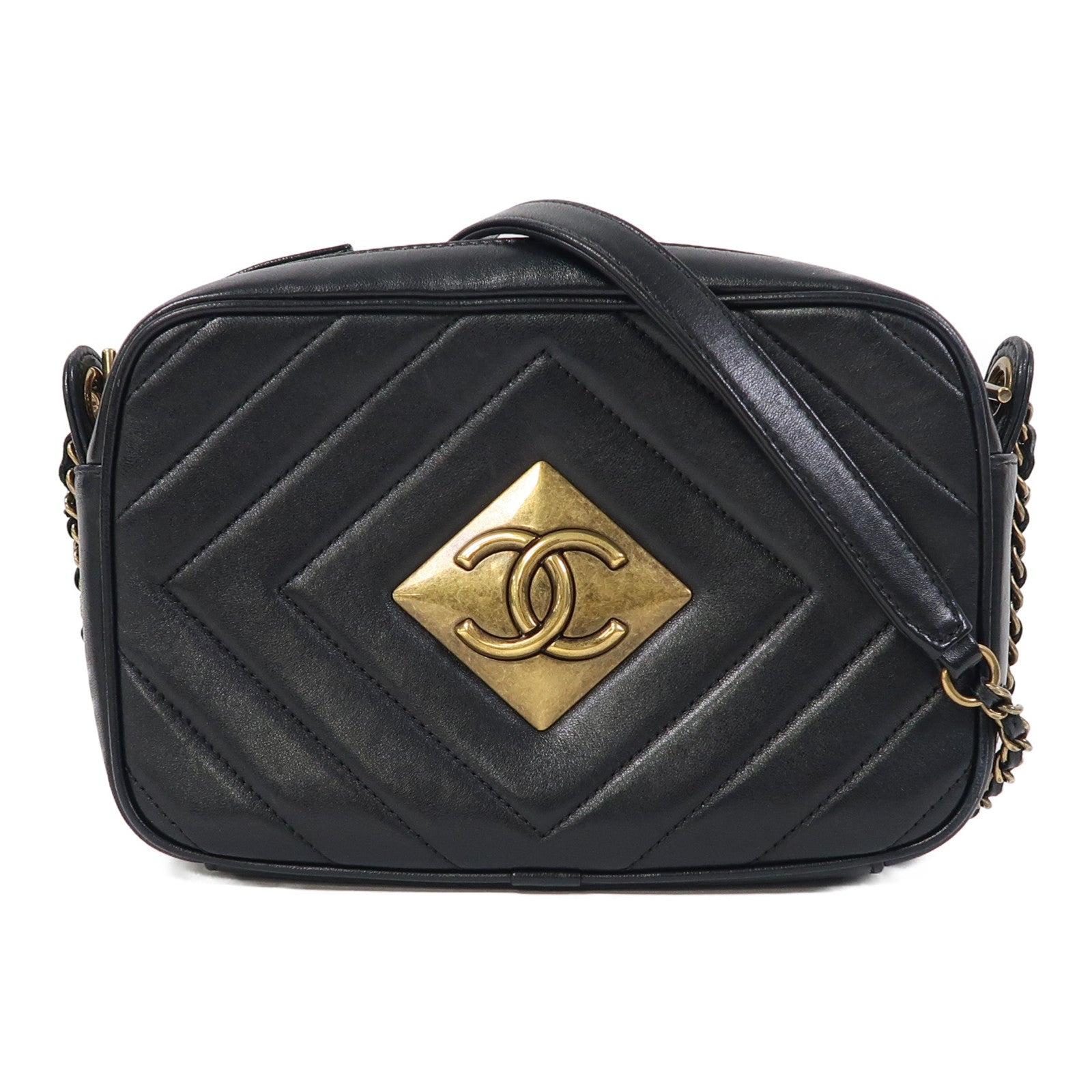 CHANEL 【激減優惠】羊皮皮革Chain Shoulder金扣鏈帶肩背袋黑色