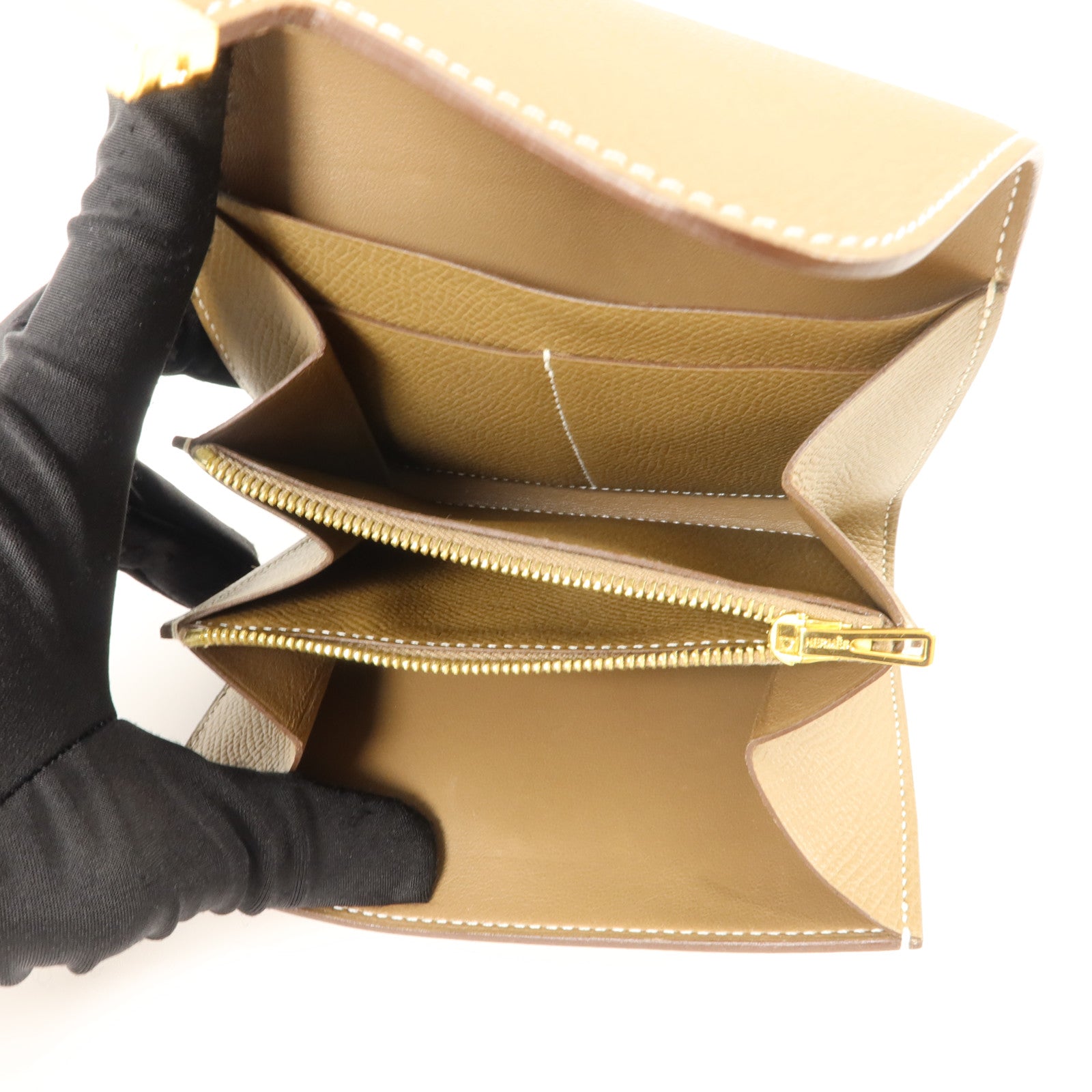 HERMES 【激減優惠】Epsom皮革Constance Compact Wallet錢包Etoupe
