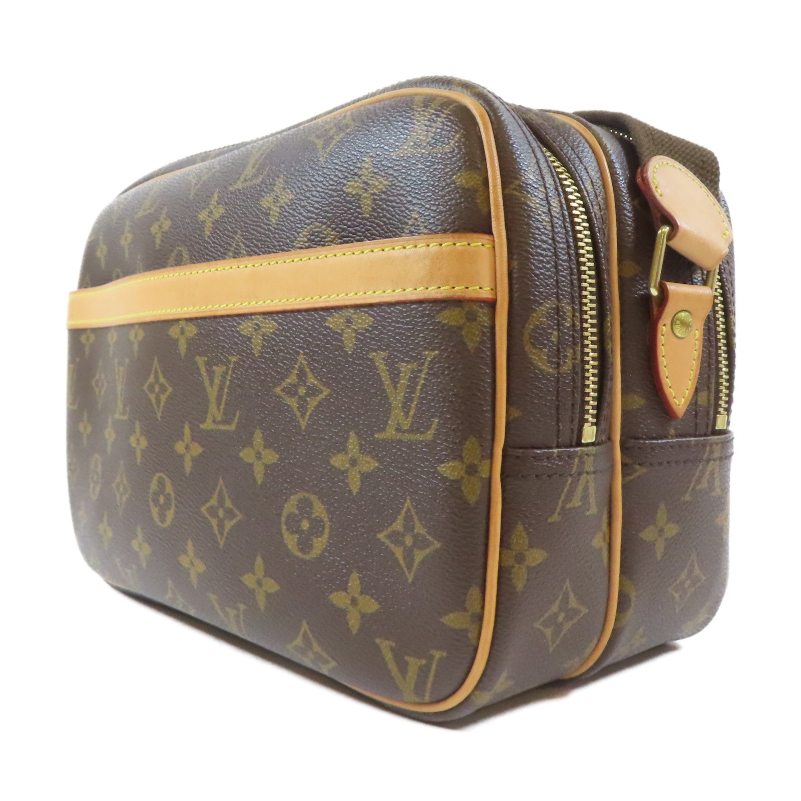 LOUIS VUITTON Monogram Reporter PM金扣肩背袋啡色