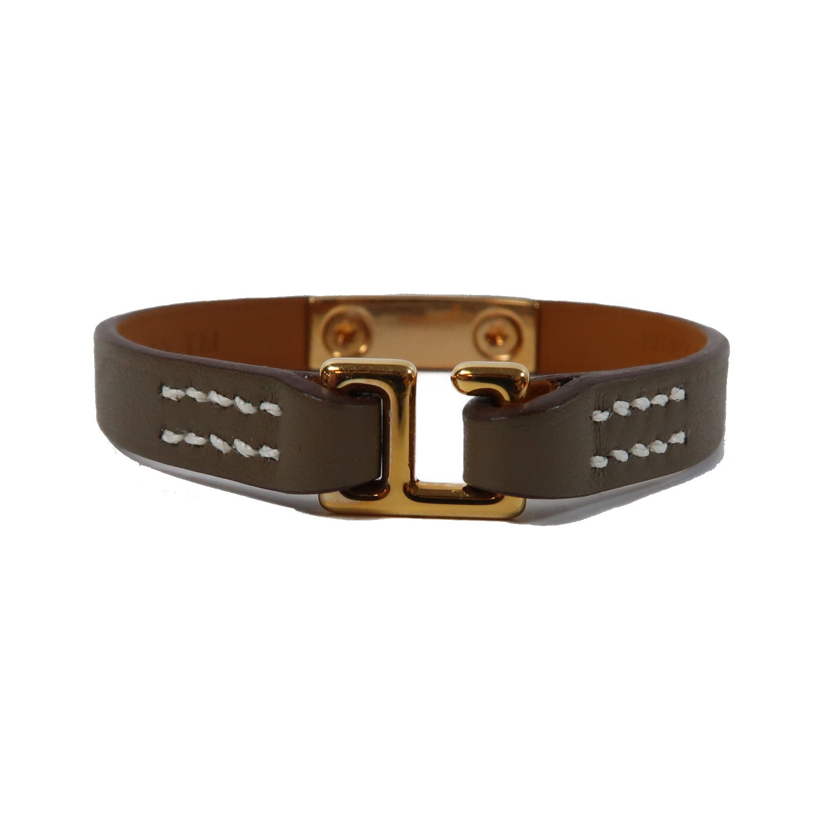 HERMES Swift皮革Rivale Mini Bracelet金扣手鐲象灰色