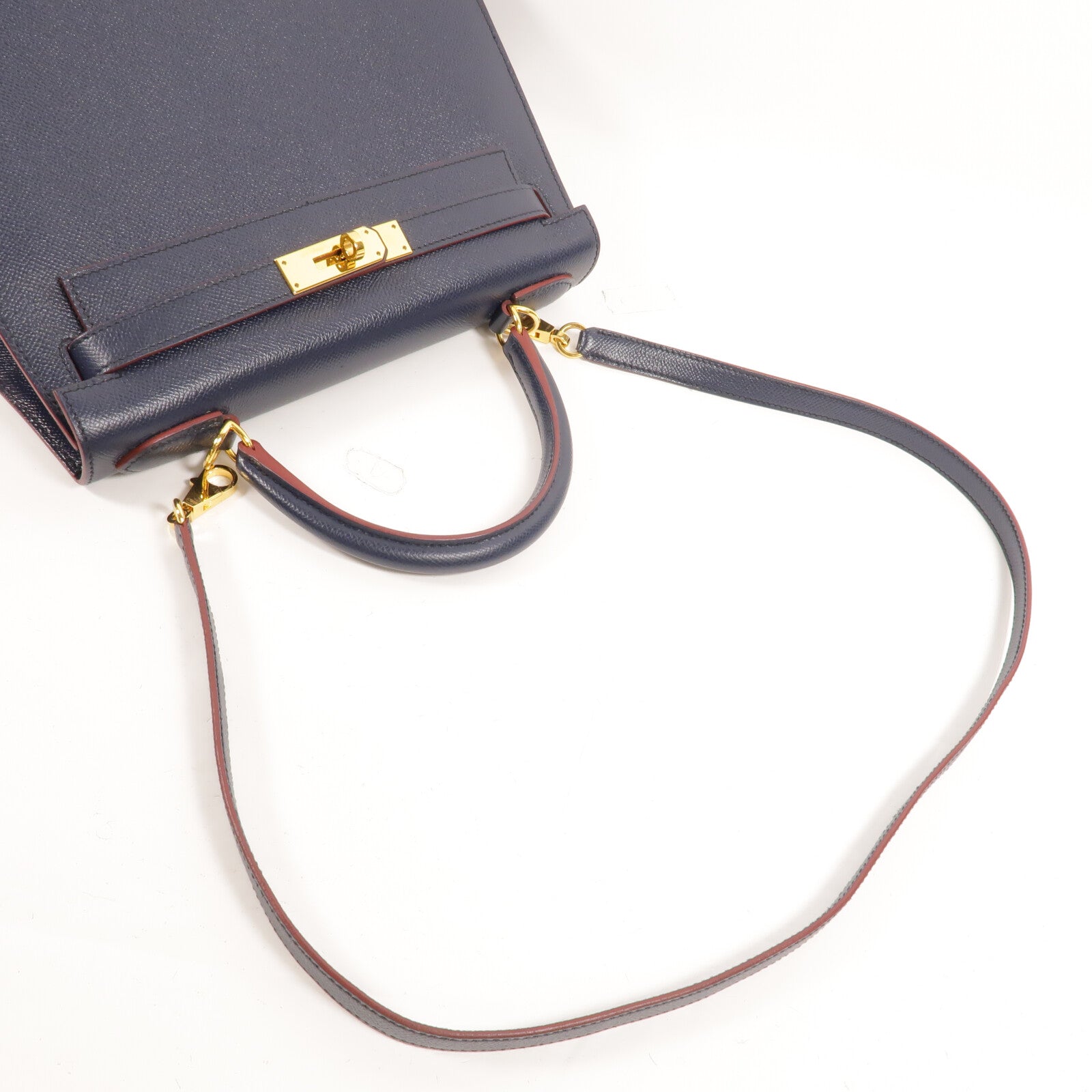 HERMES Epsom皮革Kelly 28手挽肩背兩用袋Bleu Indigo