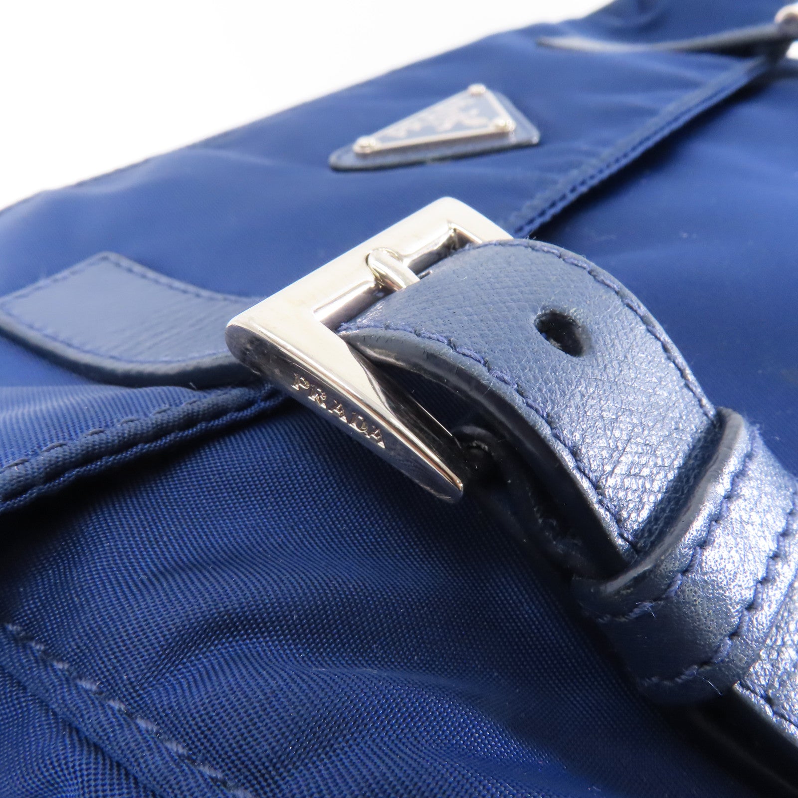 PRADA 尼龍Shoulder Bag銀扣肩背袋藍色