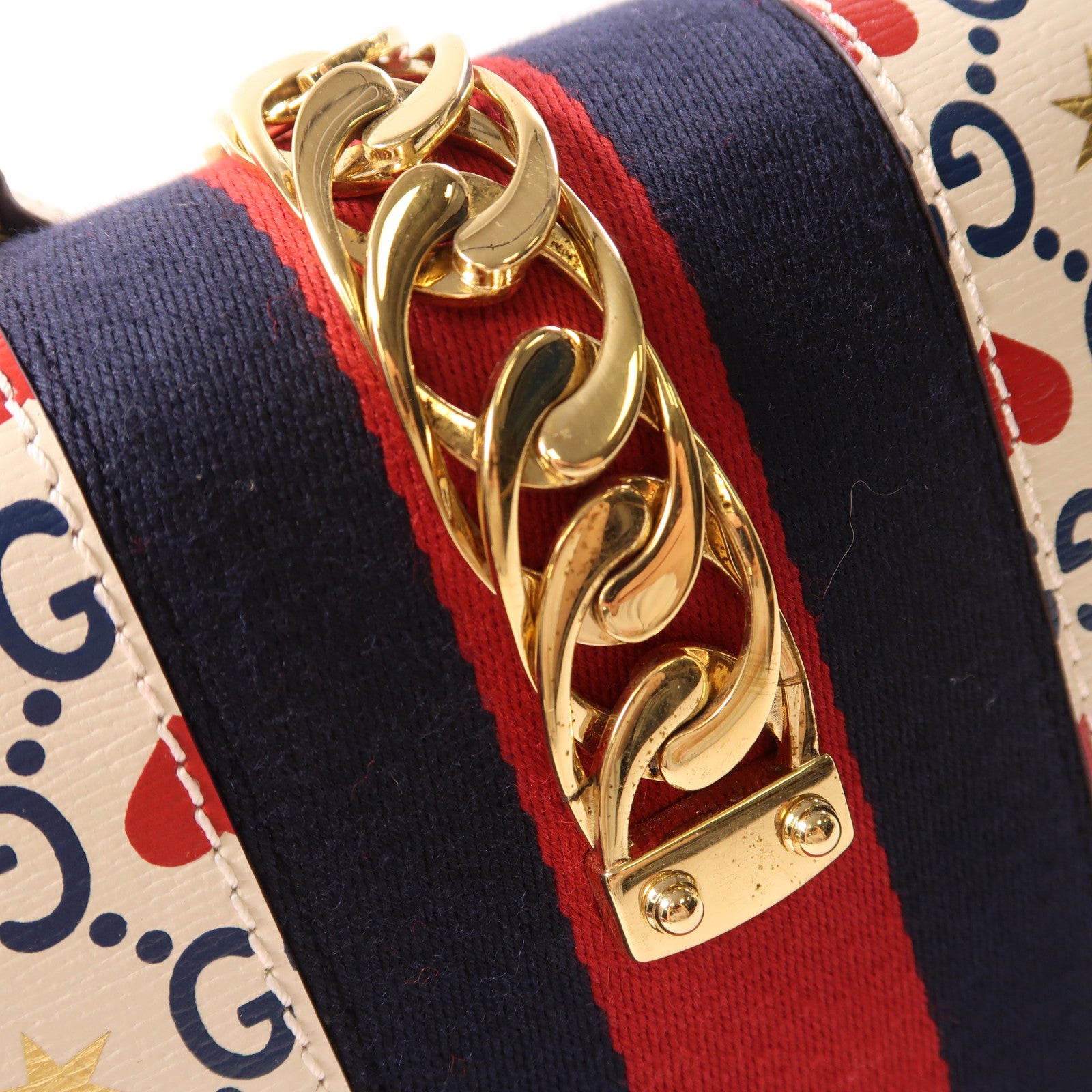 GUCCI 牛皮皮革Sylvie金扣肩背袋白色