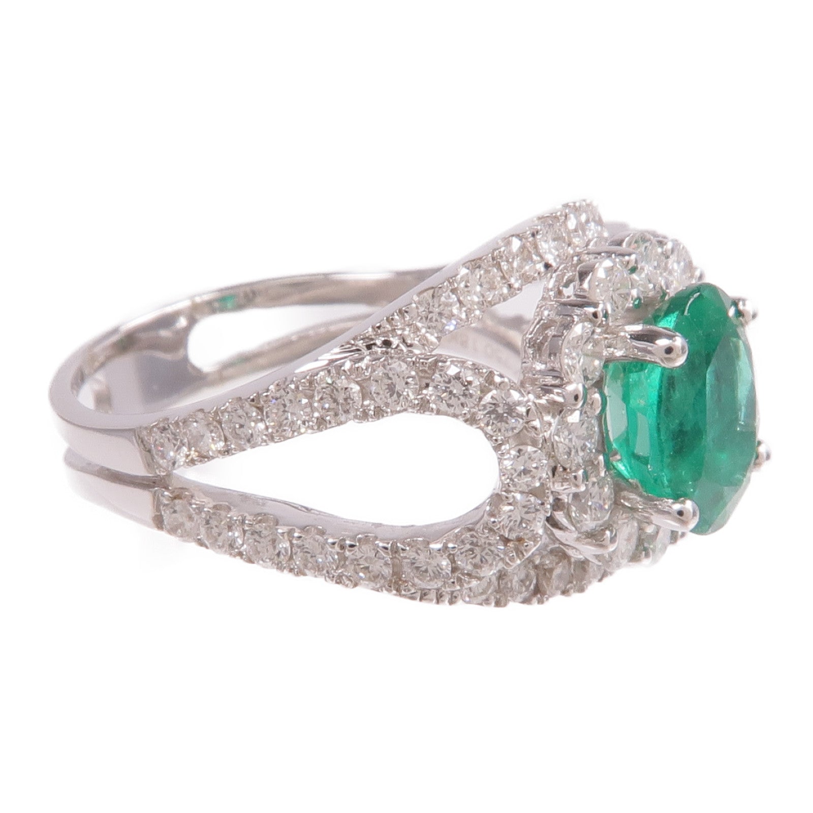 JEWELRY 【激減優惠】18K白金Emerald Diamond Ring綠寶石/鑽石戒指US#5.75