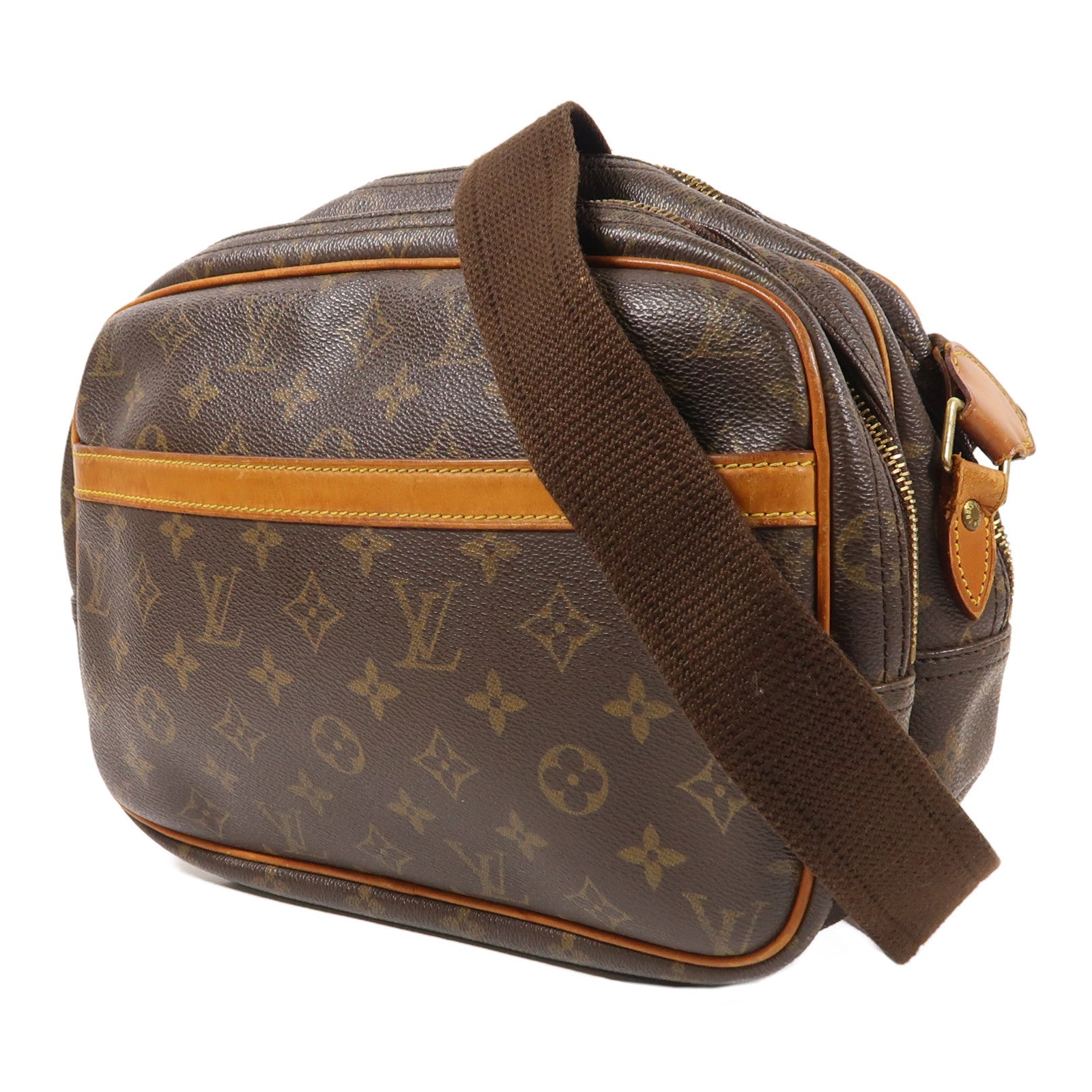 LOUIS VUITTON Monogram Reporter PM金扣肩背袋棕色
