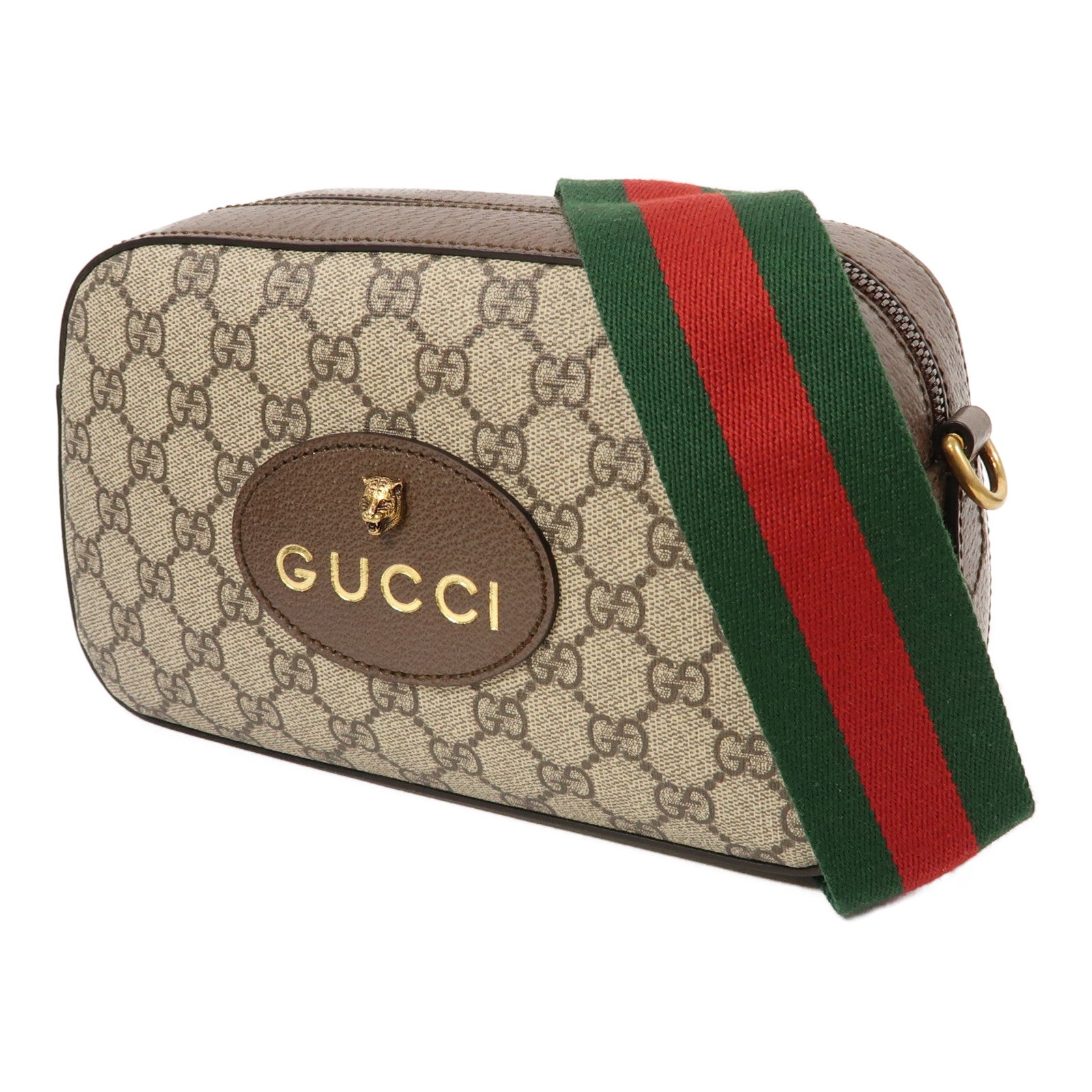 GUCCI 塗層帆布Neo Vintage GG Supreme金扣肩背袋米色/烏木色