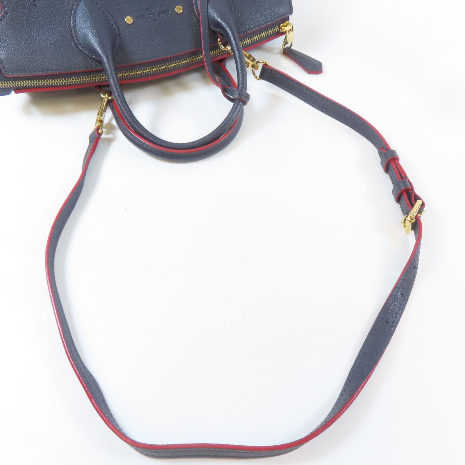 LOUIS VUITTON Monogram Empreinte Pont Neuf MM金扣手挽肩背兩用袋深藍色
