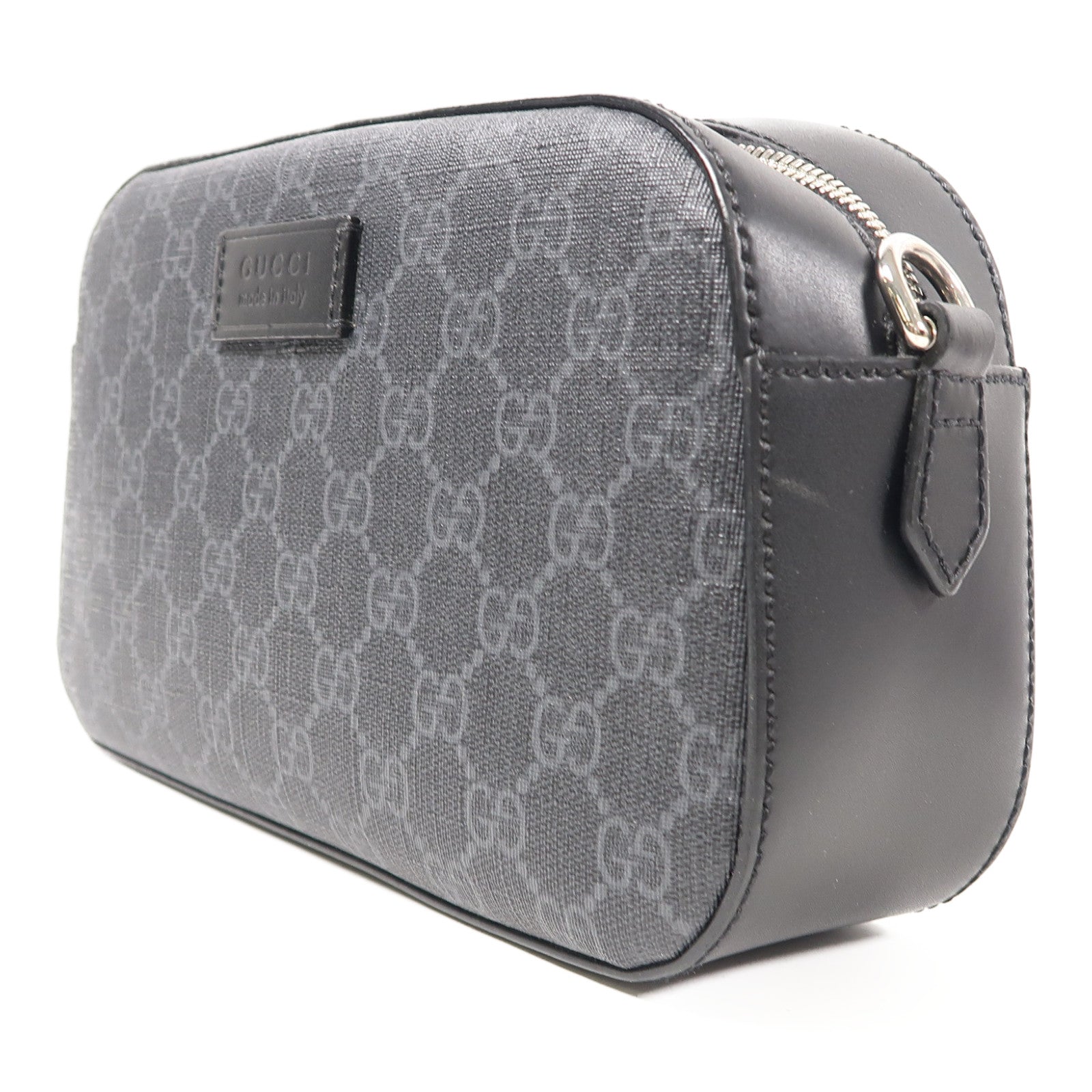 GUCCI 塗層帆布Shoulder Bag銀扣肩背袋黑色