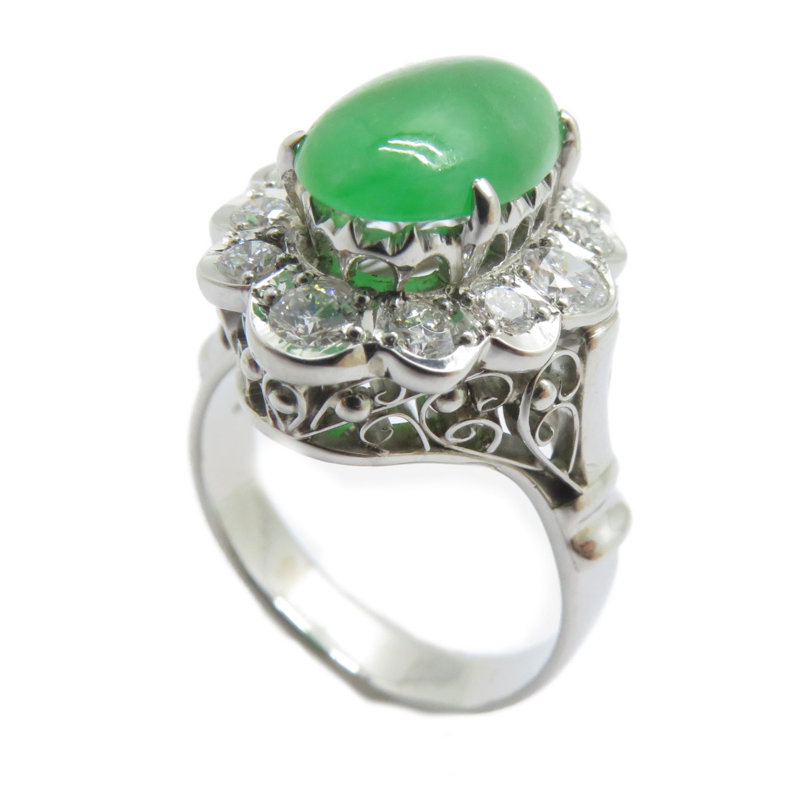 JEWELRY PT900鉑金Jade Ring 4.463ct翡翠/0.884ct鑚石戒指US#9.5