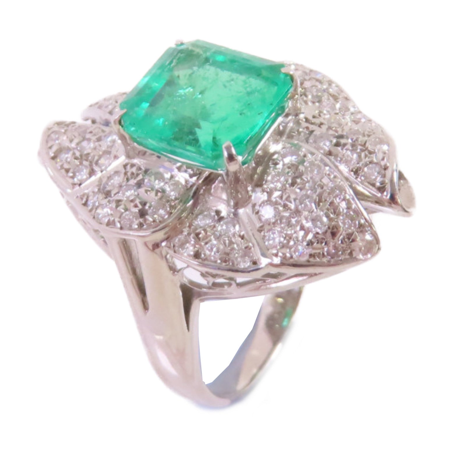 JEWELRY 【激減優惠】PT900鉑金/3.22ct綠寶石/0.82ct鑚石Emerald Diamond Ring戒指US#6.25
